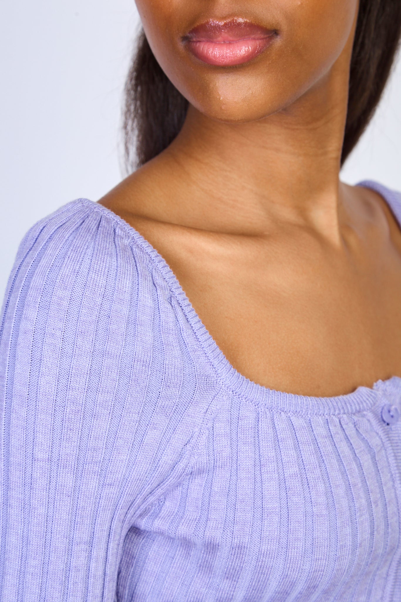 Lilac ribbed square neckline giant cuff cardigan_3