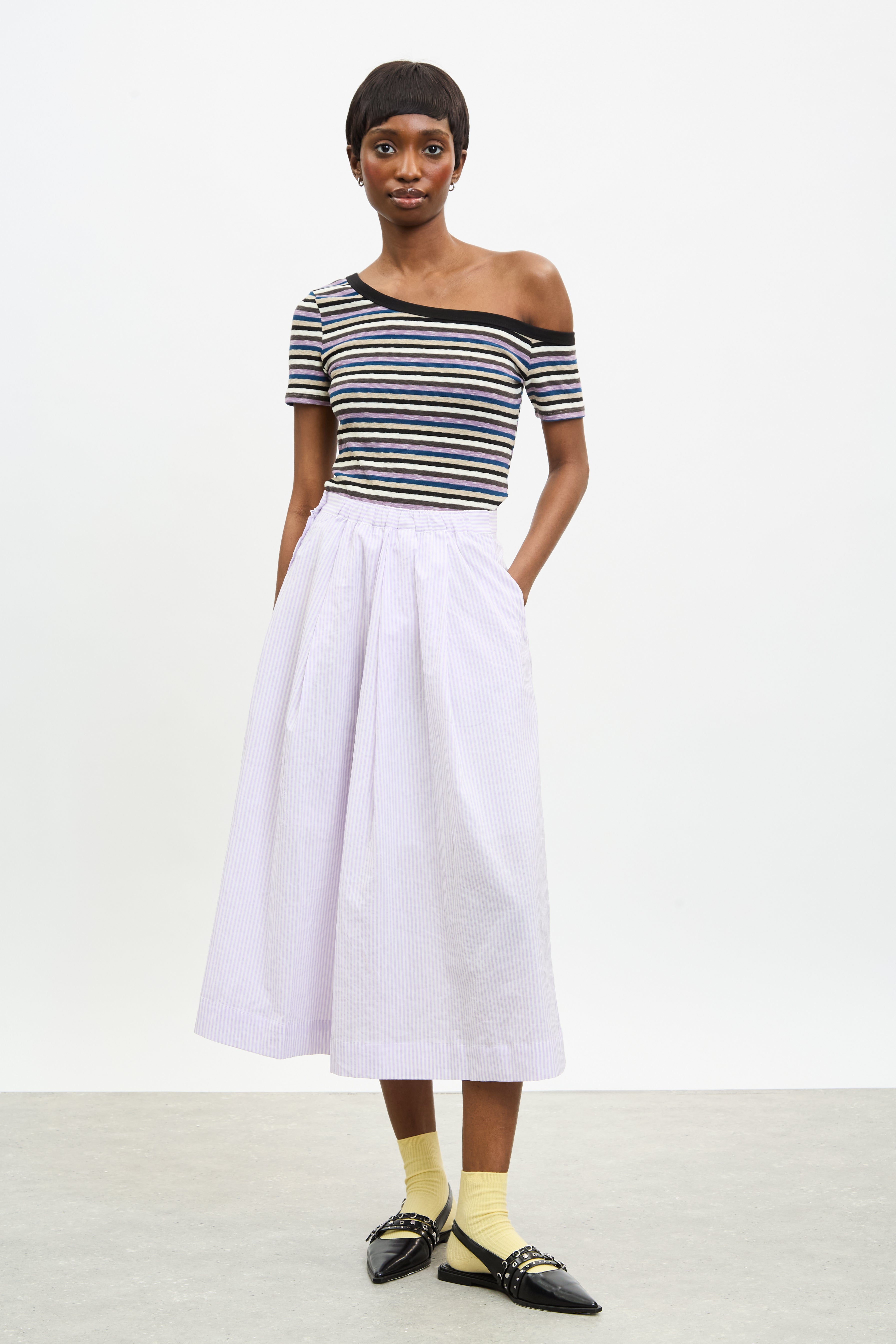 Lilac seersucker pleated skirt_4