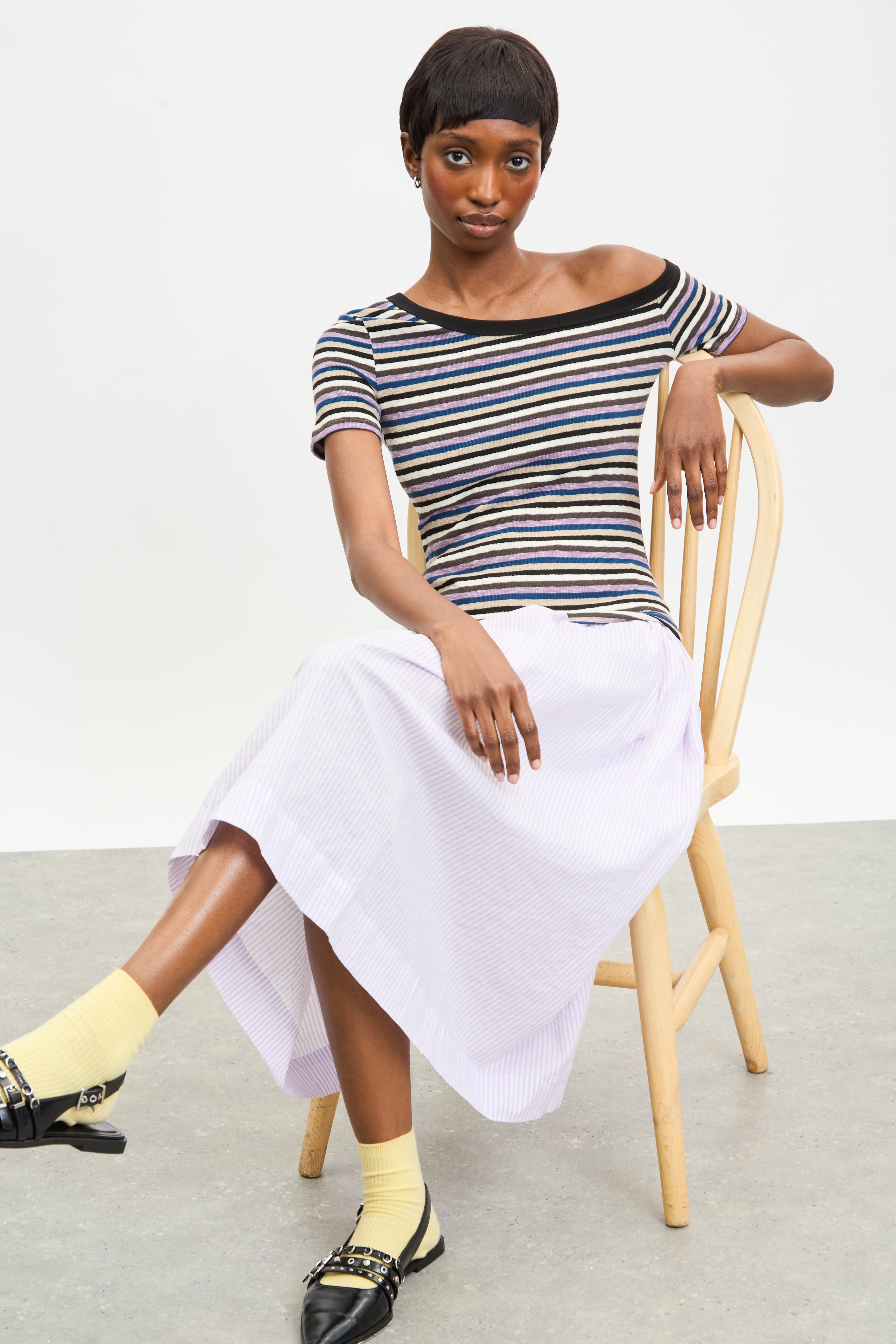 Lilac seersucker pleated skirt_5