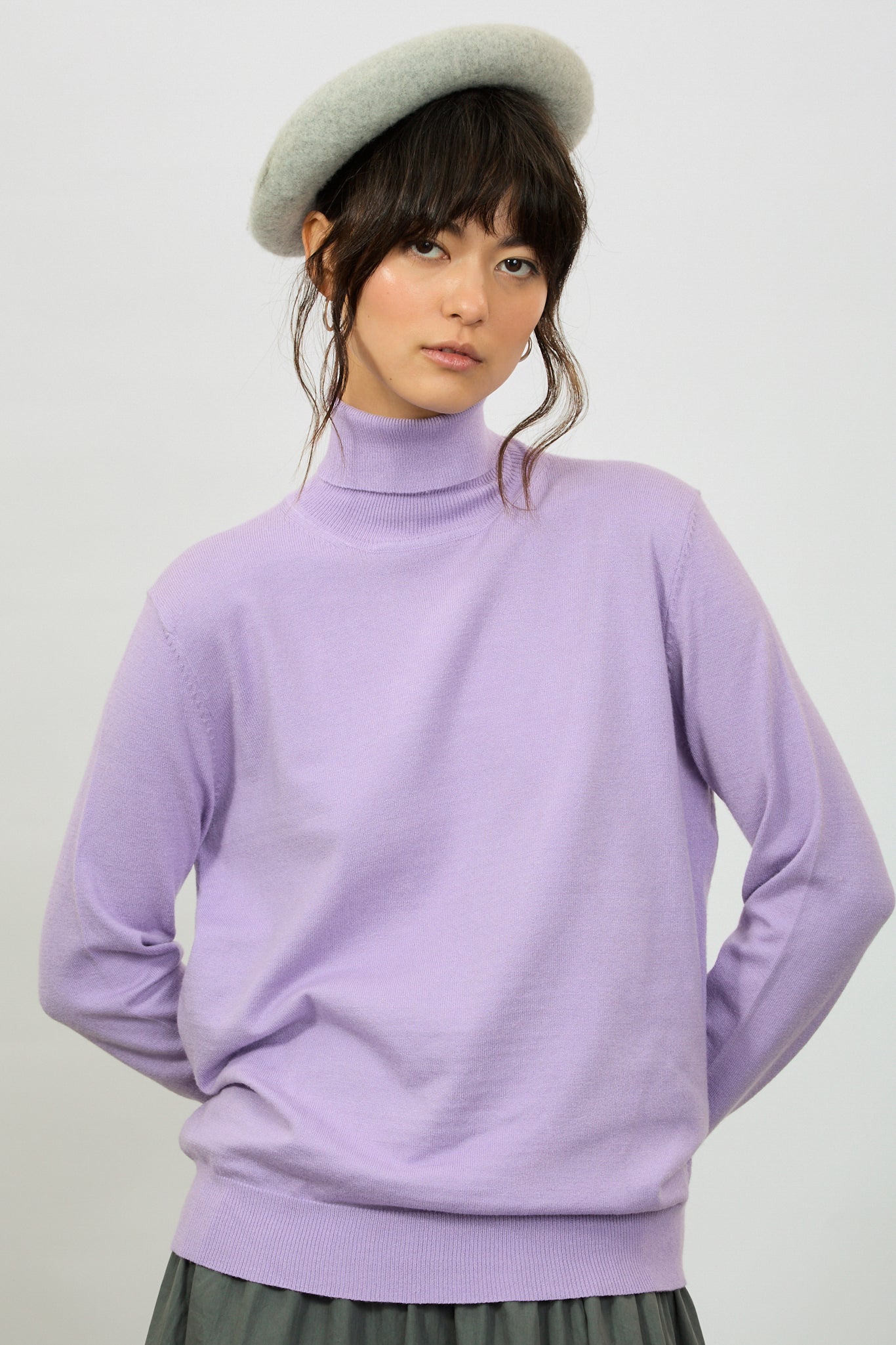 Lilac semi sheer thin knit turtleneck_1