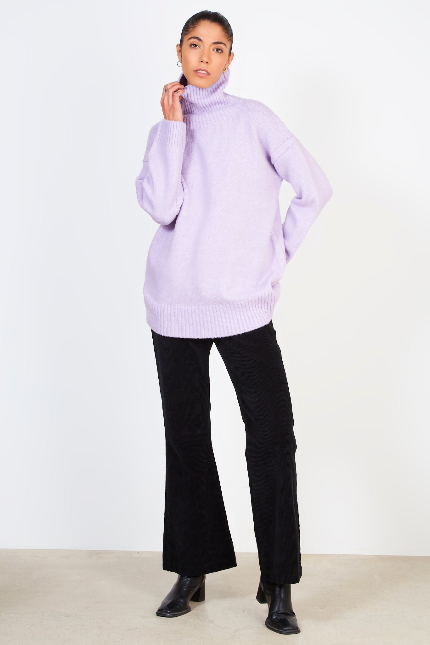 Lilac long ribbed hem turtleneck jumper_3