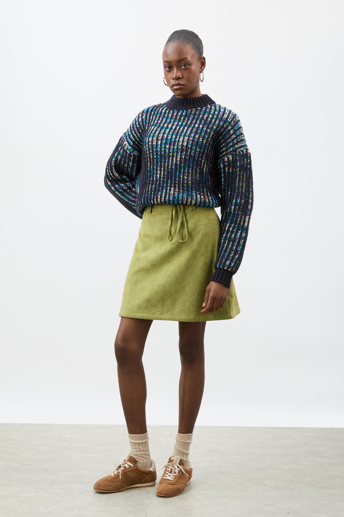 Lime green vegan suede mini skirt_4