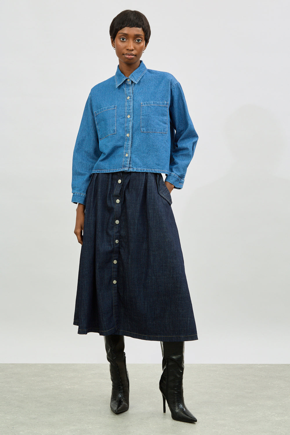 Mid blue denim short pocket front shirt_3