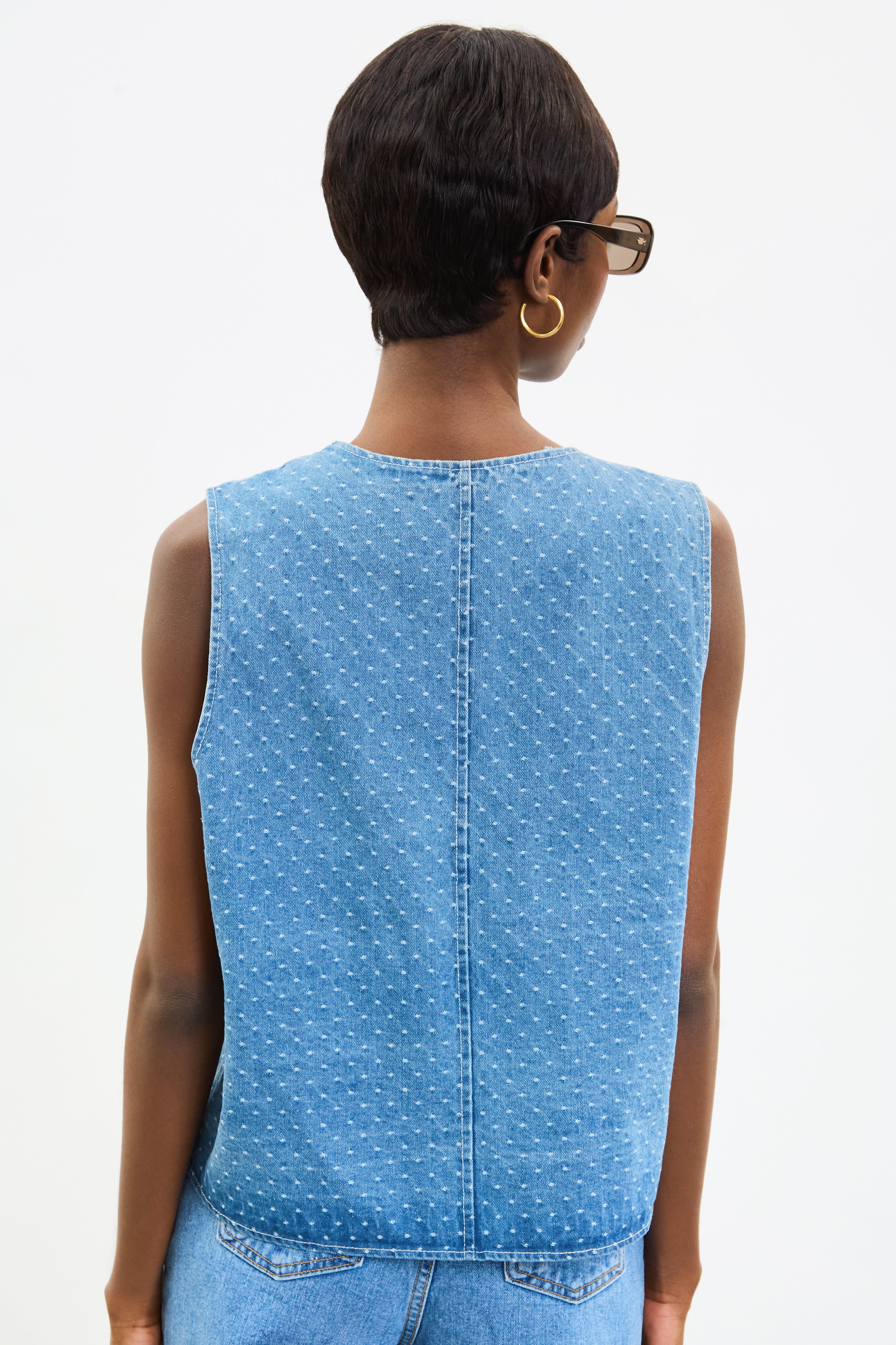 Mid blue polka dot denim waistcoat_2