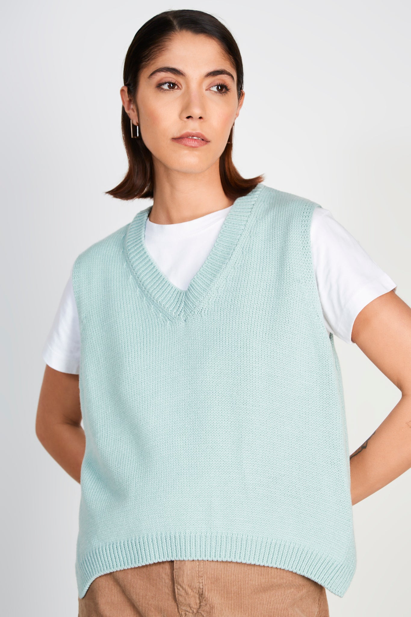 Mint green V neck sweater vest_2