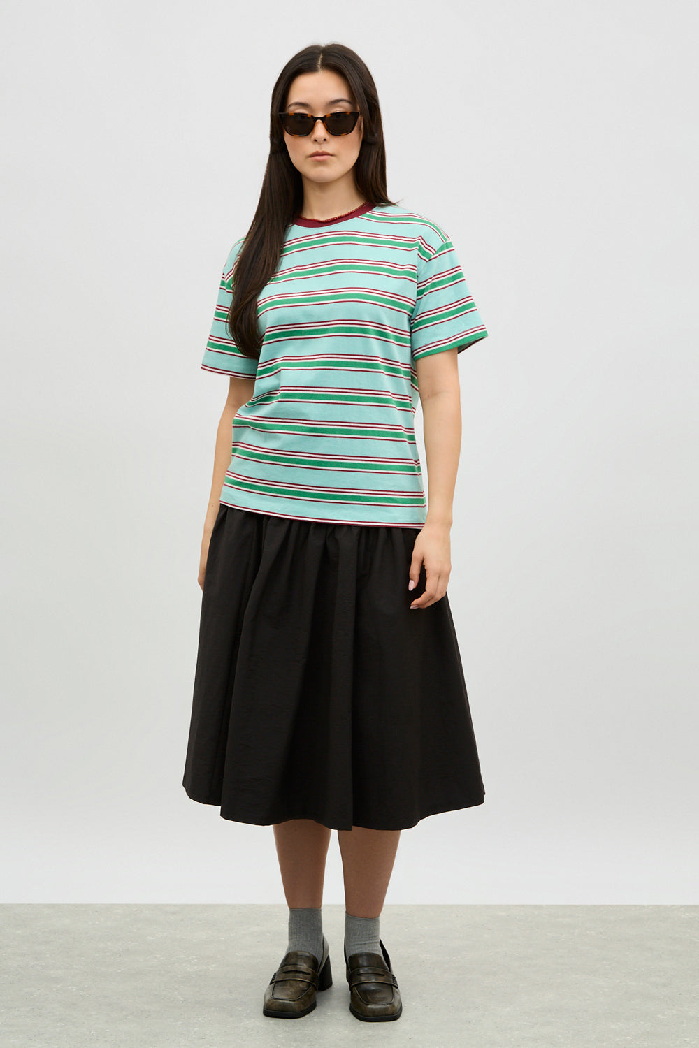 Mint green and red multi striped tee_4