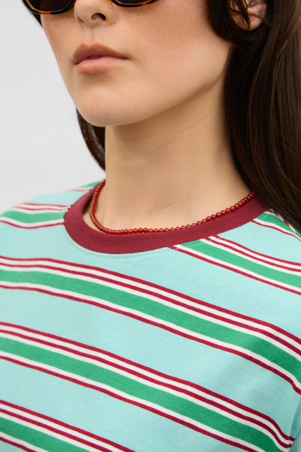 Mint green and red multi striped tee_3