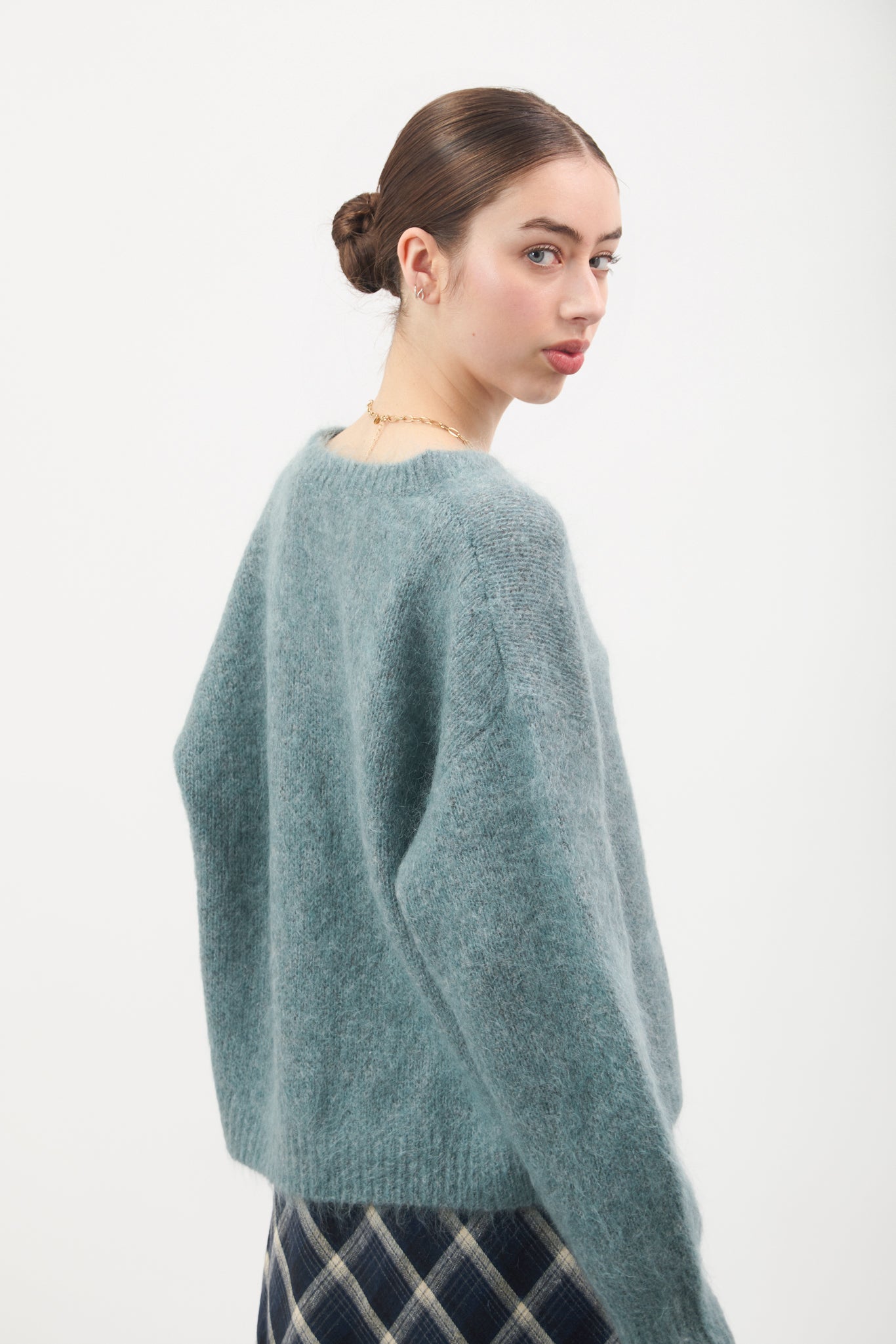Mint green mohair wool blend V neck jumper_2