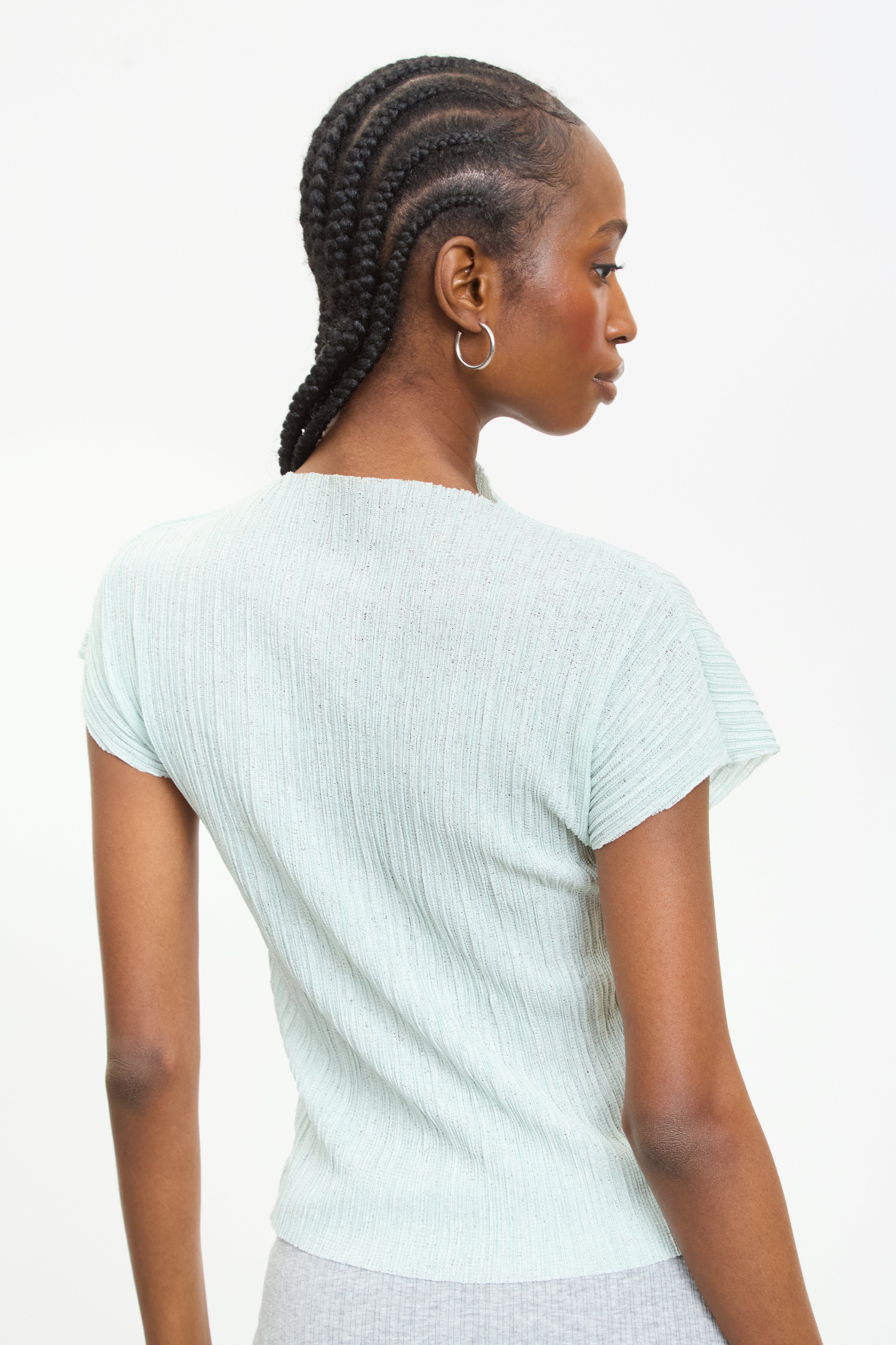 Mint green pleat ribbed short sleeved top_2