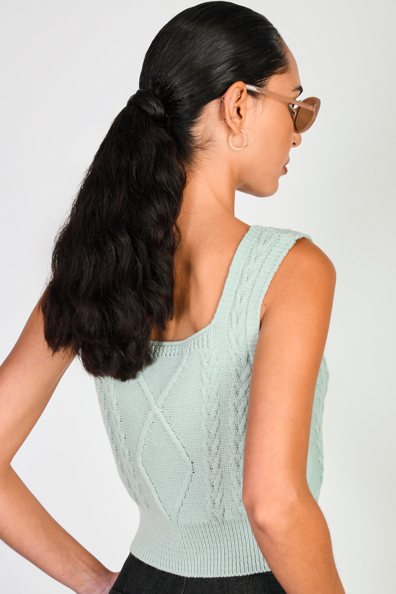 Mint green square neck cableknit tank_2