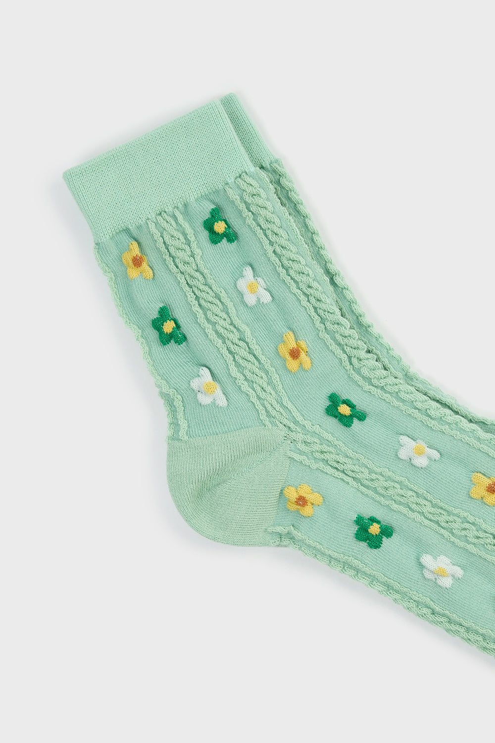 Mint green yellow and white ditsy daisy socks_4