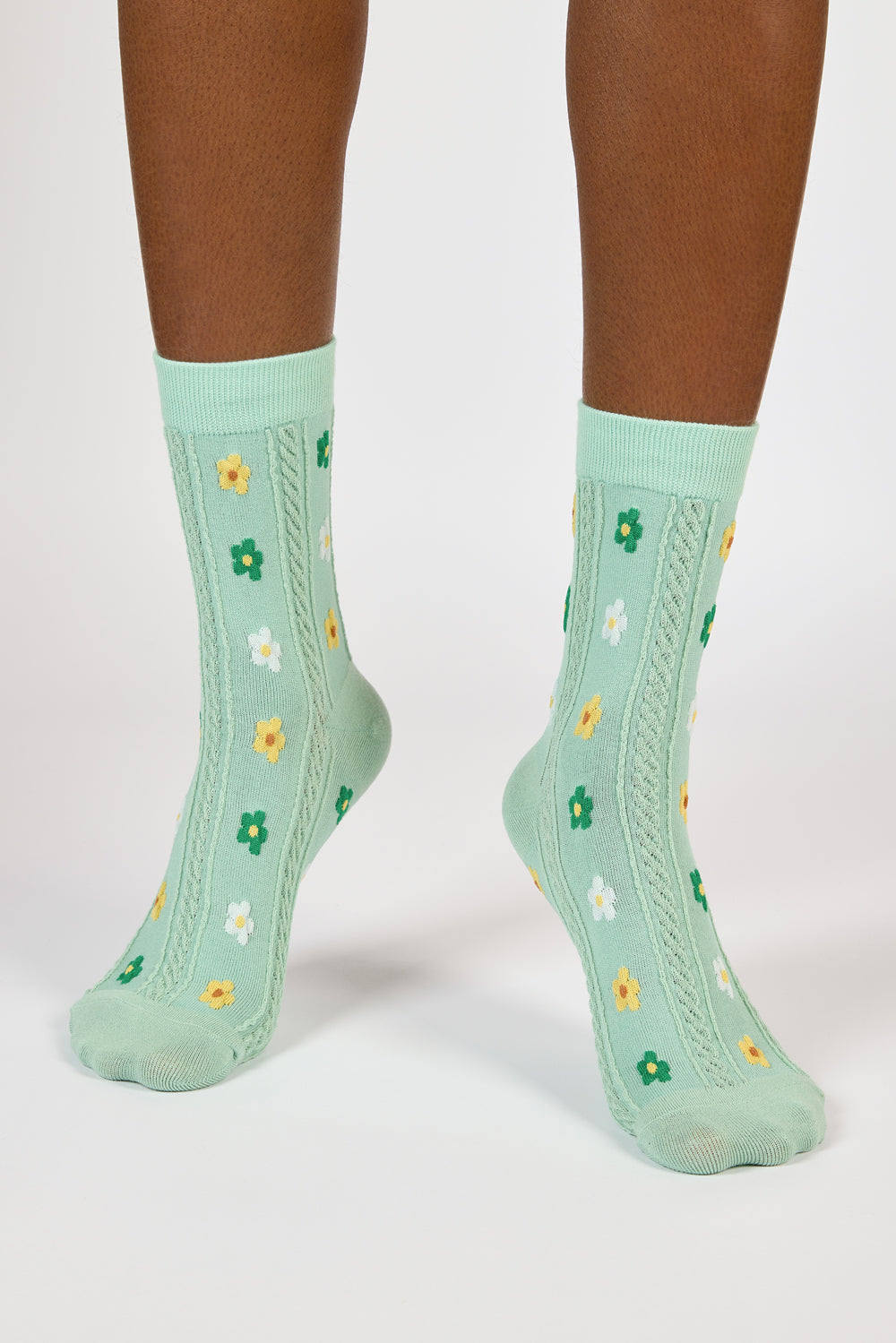 Mint green yellow and white ditsy daisy socks_2