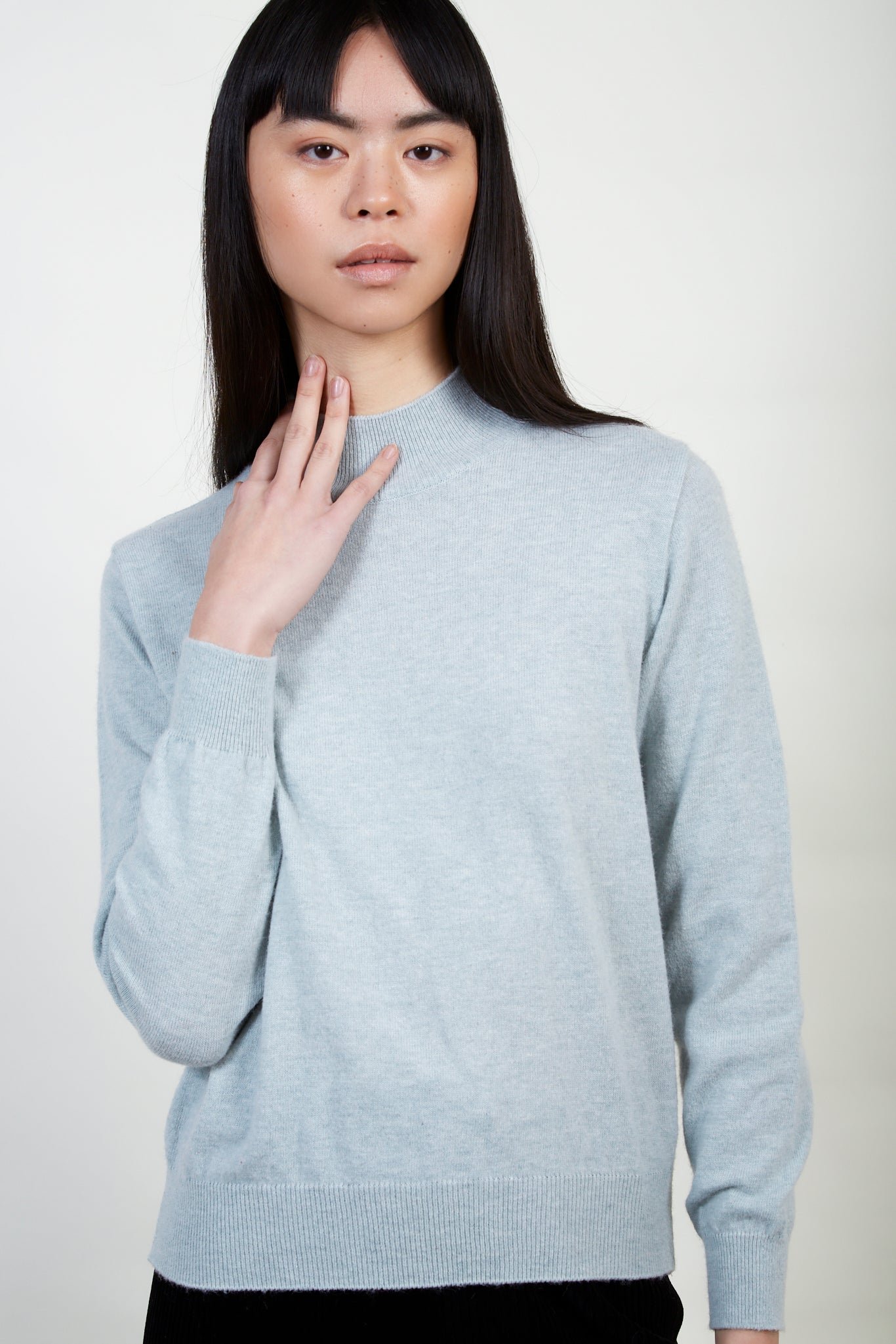 Mint green alpaca blend mock neck knit top_1