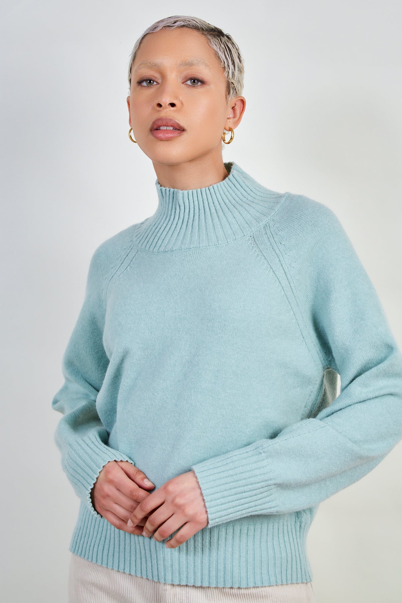 Mint green cashmere blend ribbed neck jumper_1