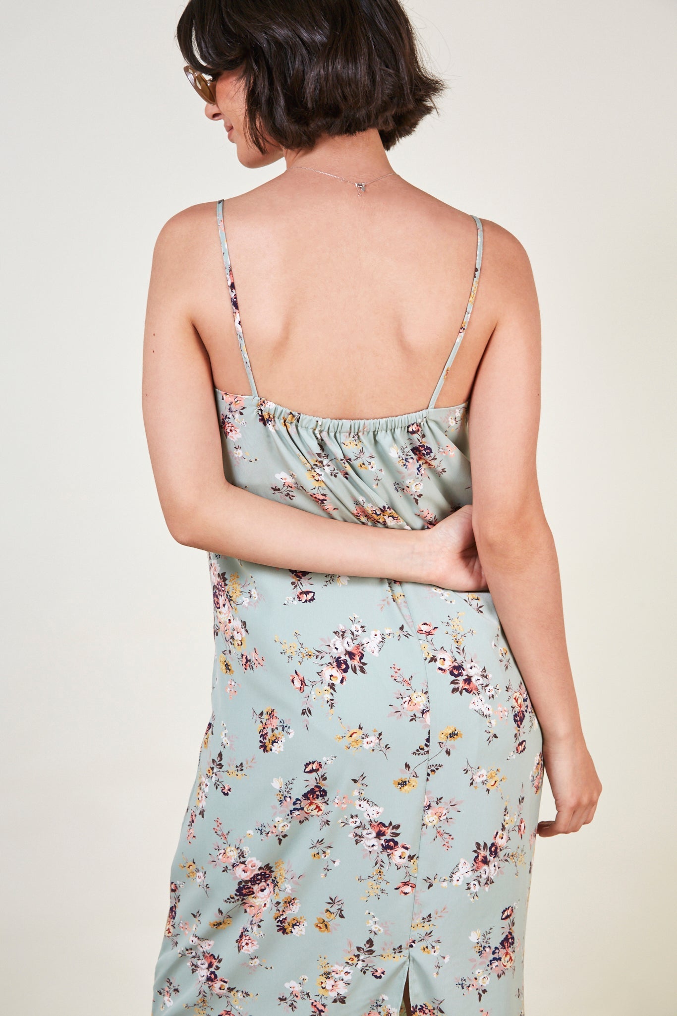 Mint green floral spaghetti strap dress_5