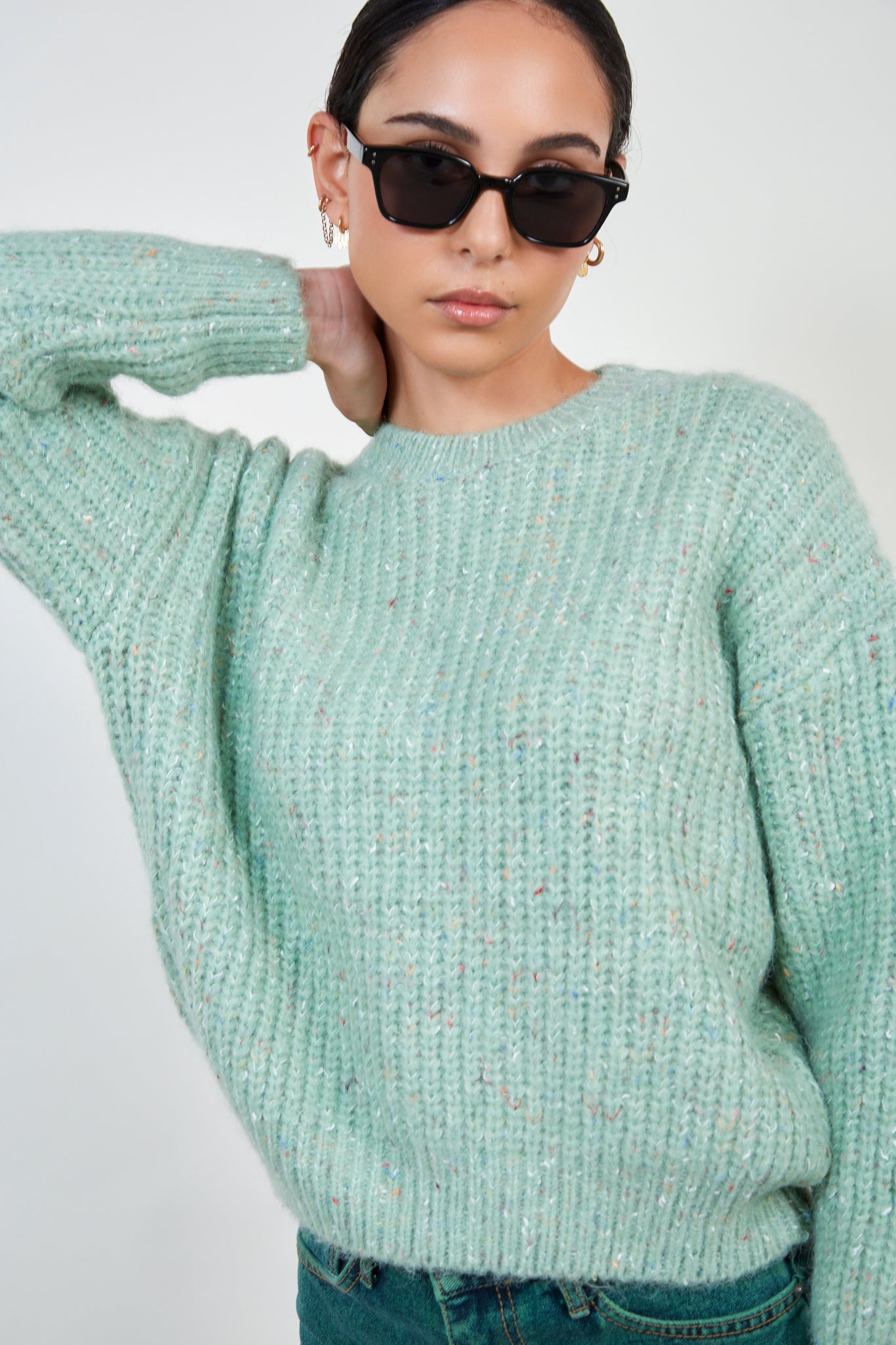 Mint green rainbow fleck ribbed jumper_1