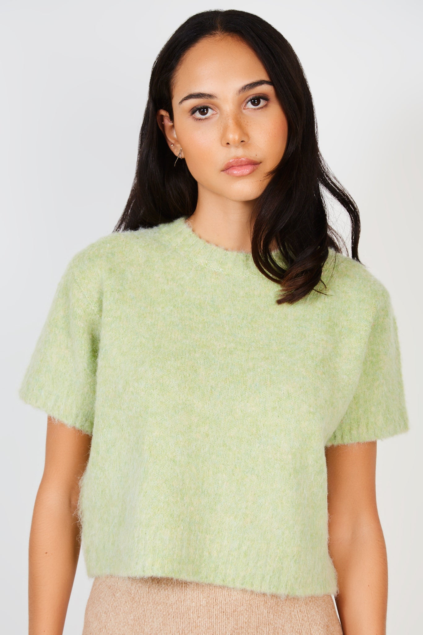 Mint green wool blend mix knit short sleeve jumper_1