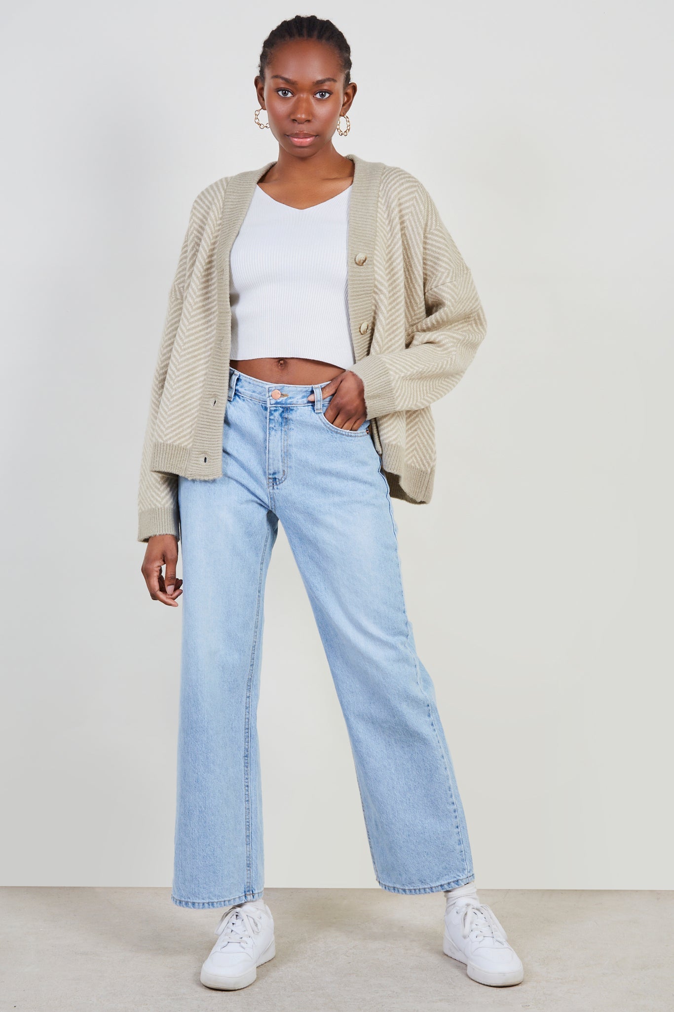 Pale khaki and ivory herringbone cardigan_11