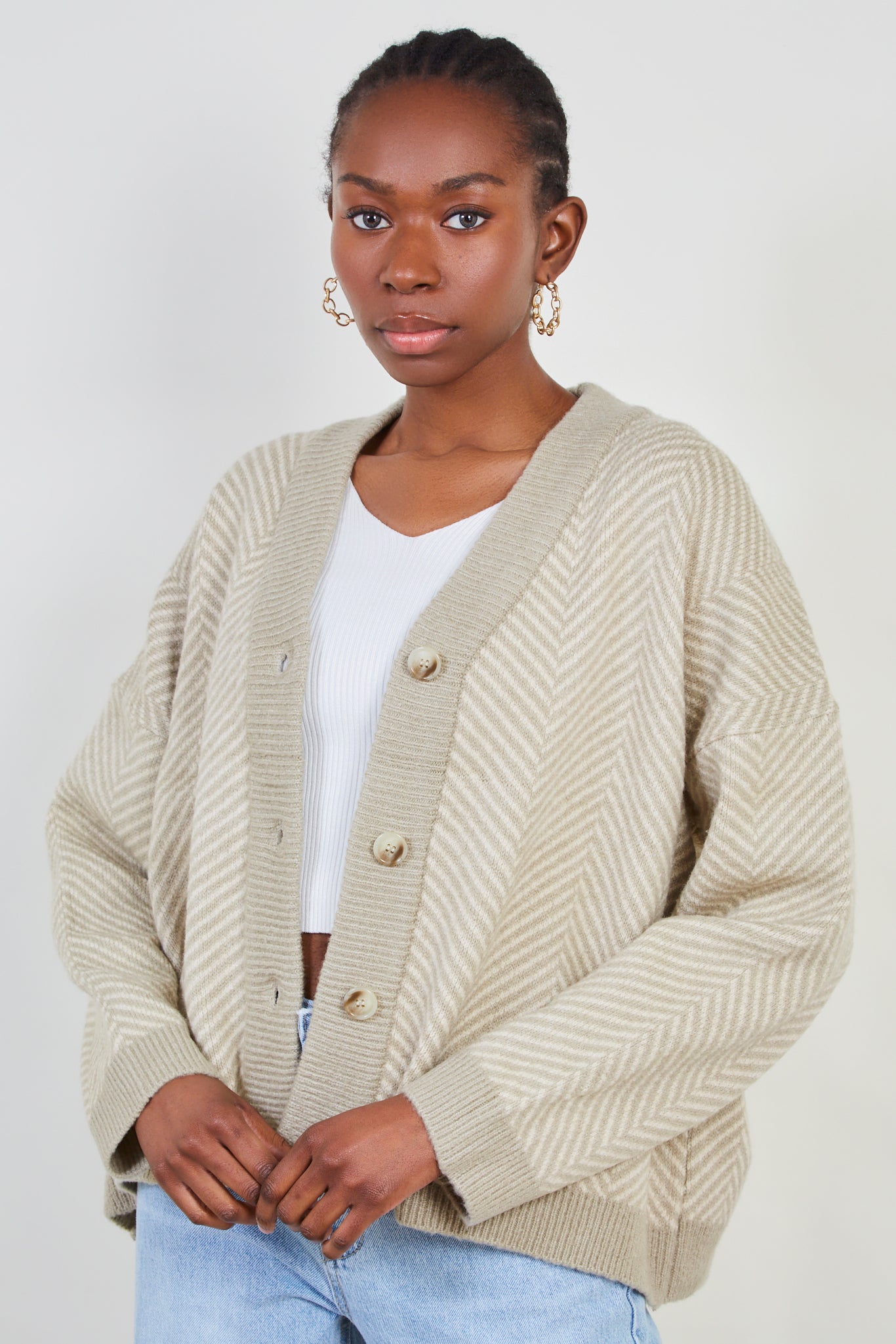 Pale khaki and ivory herringbone cardigan_7