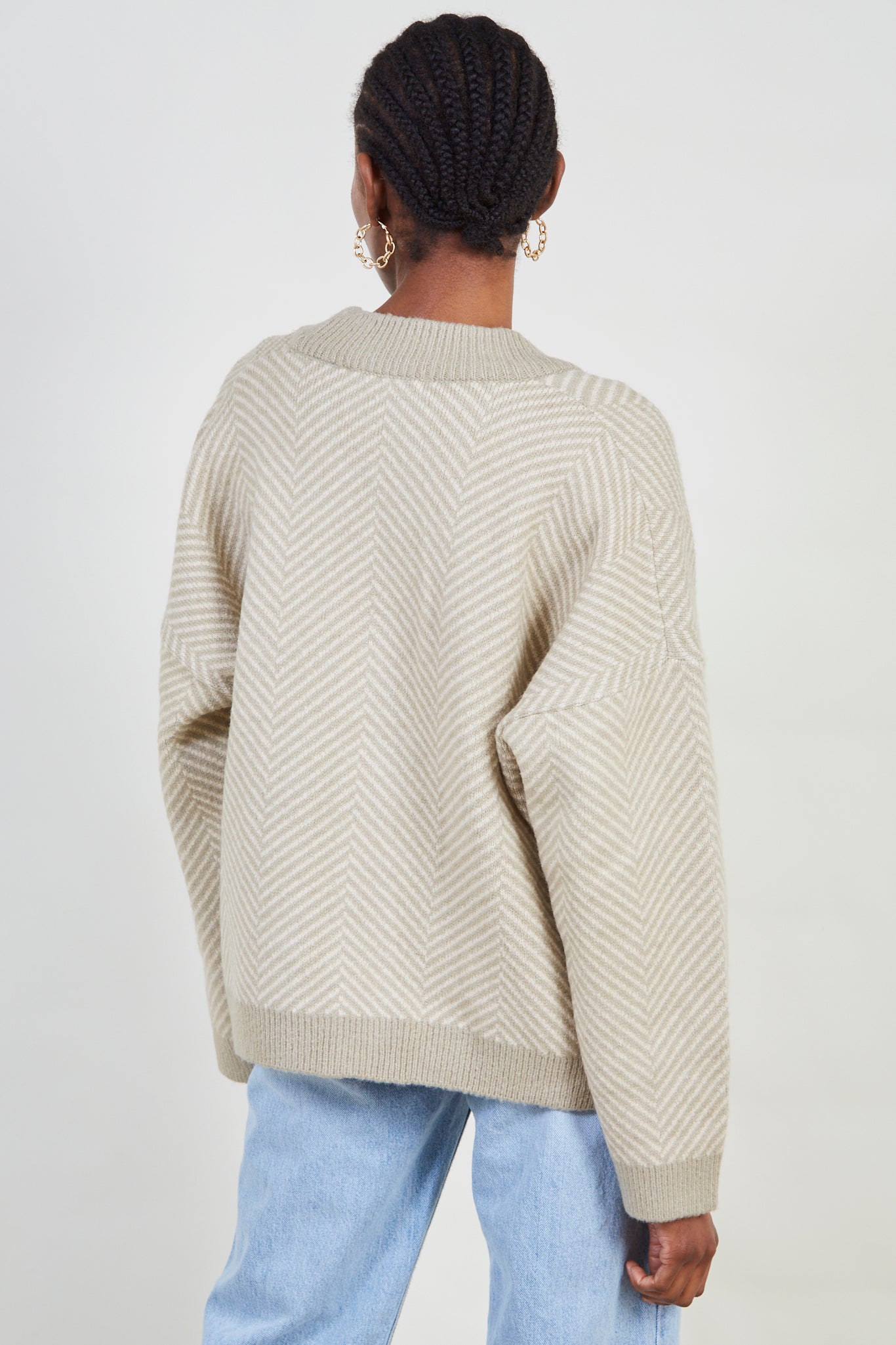 Pale khaki and ivory herringbone cardigan_8