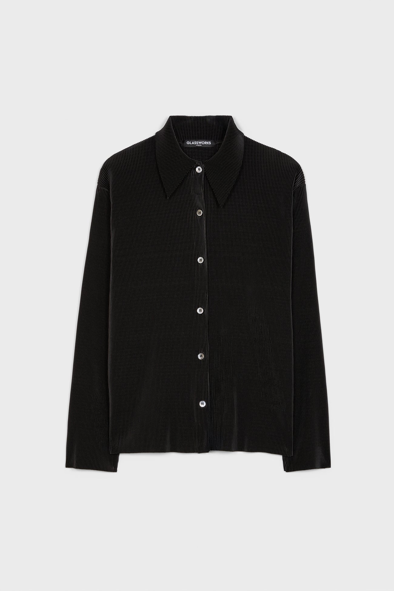 Black micro pleated long sleeved shirt_7