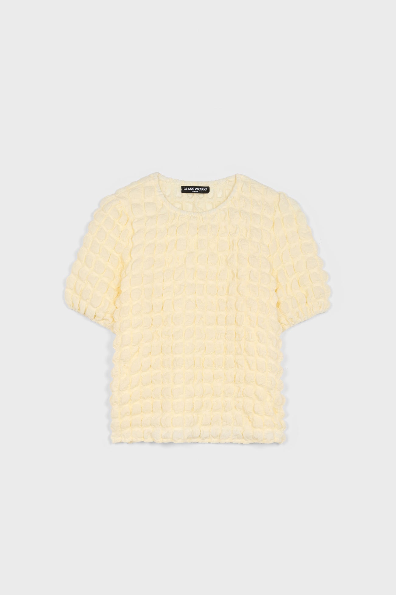 Cream textured puff short sleeved top_1