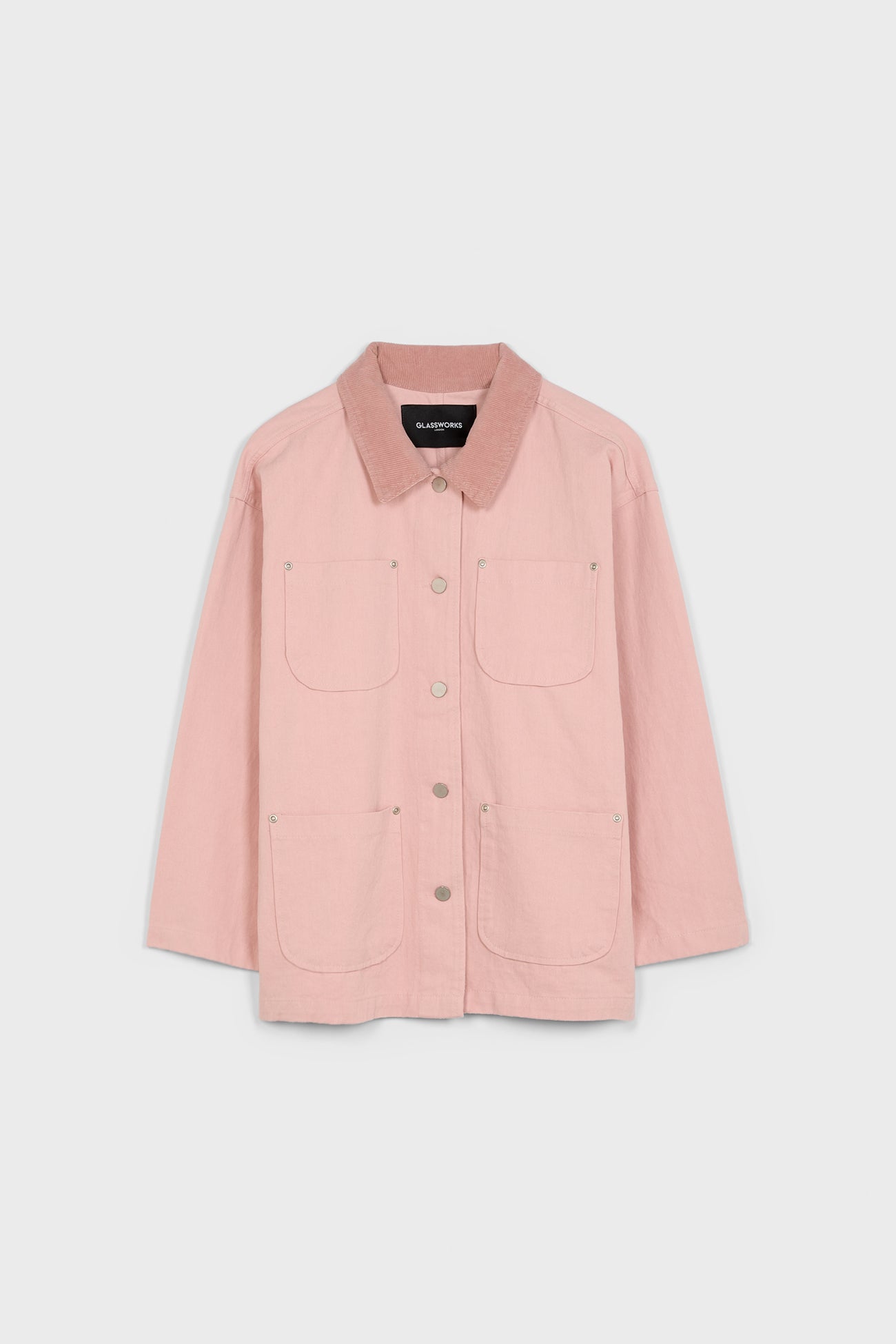 Pale pink cotton twill corduroy collar jacket_6
