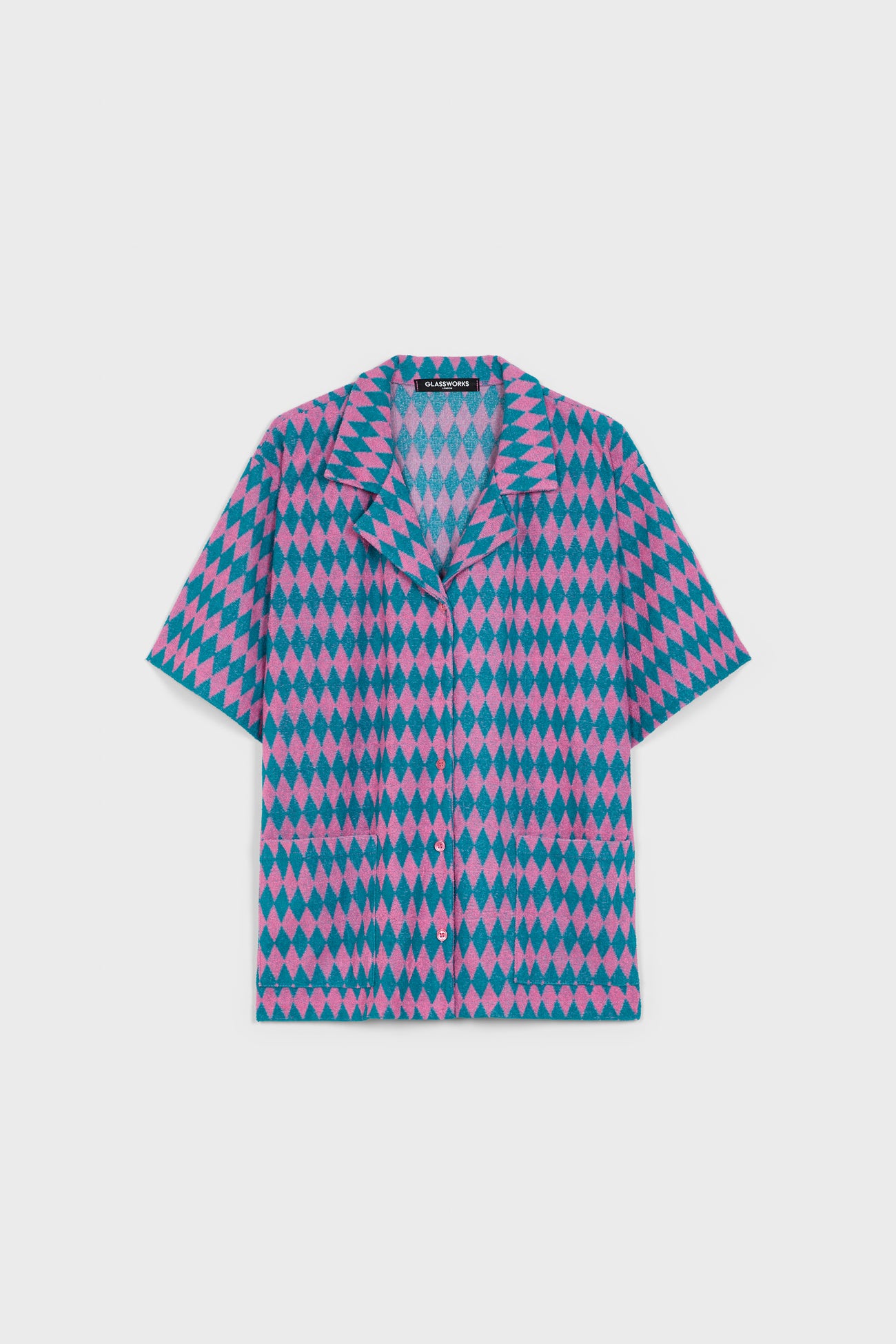 Pink and blue diamond print shirt_7