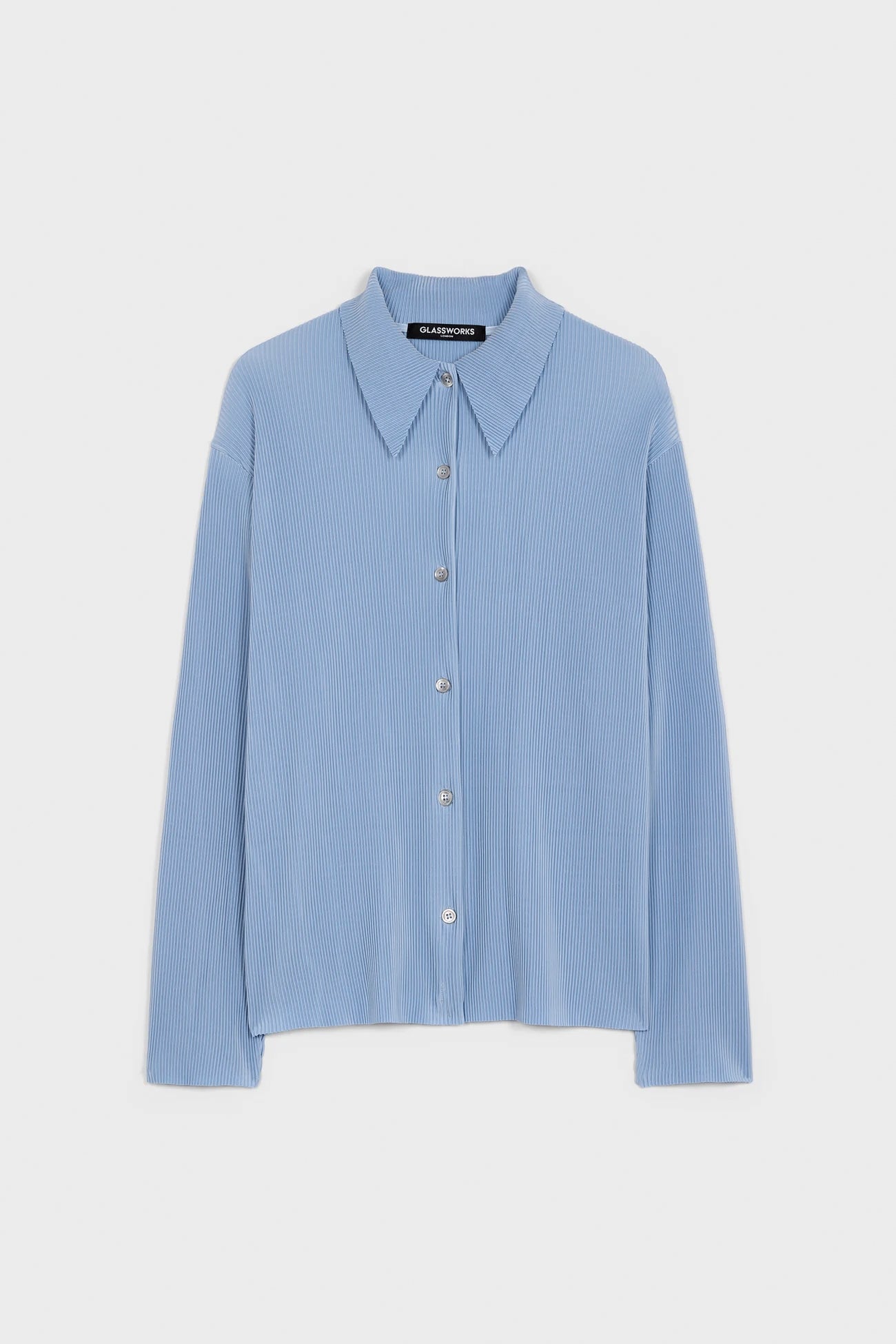 Sky blue micro pleated long sleeved shirt_1
