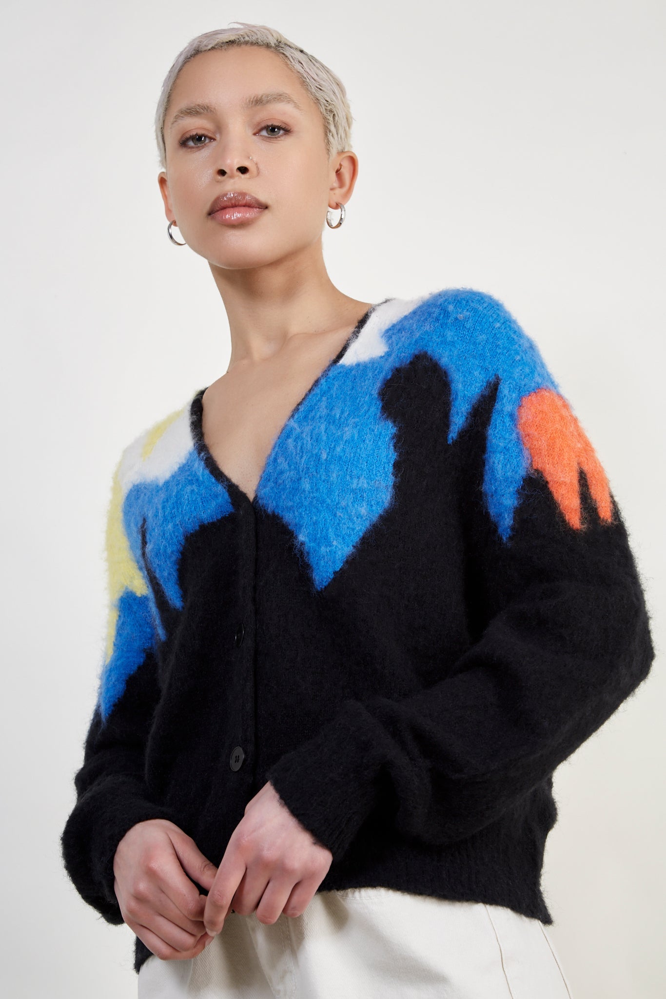 Multicolour abstract intarsia wool blend cardigan_1