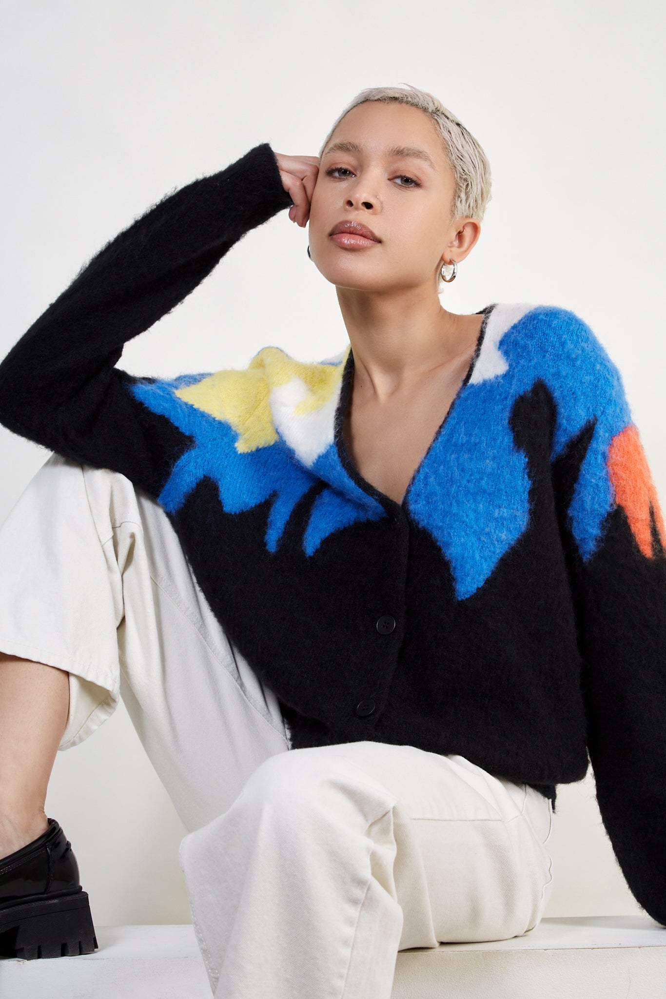 Multicolour abstract intarsia wool blend cardigan_4