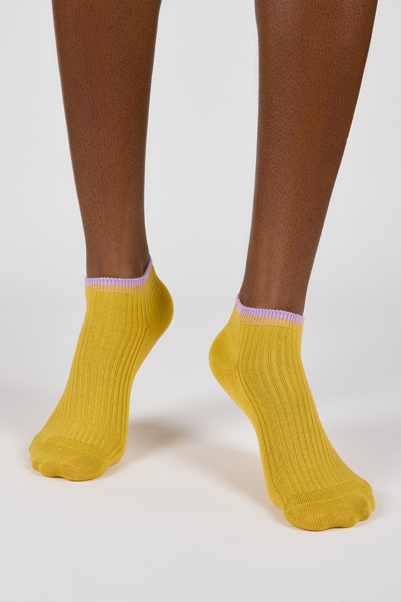 Mustard and tiny purple embroidered flower short socks_2