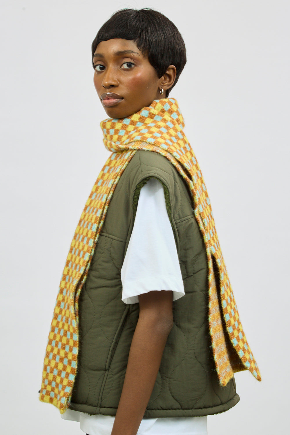 Mustard beige and blue gingham scarf_6