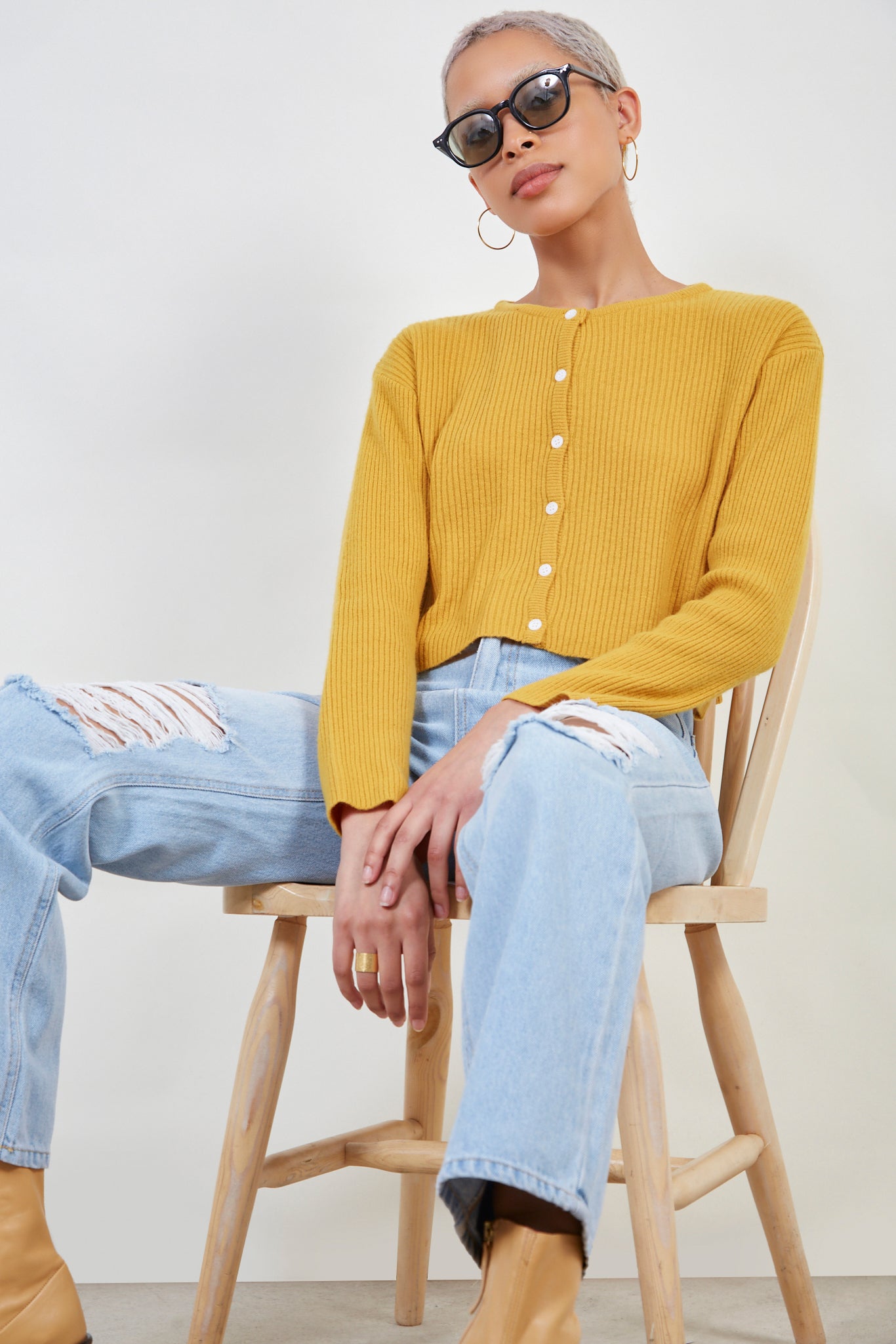 Mustard ribbed wool blend cardigan_6