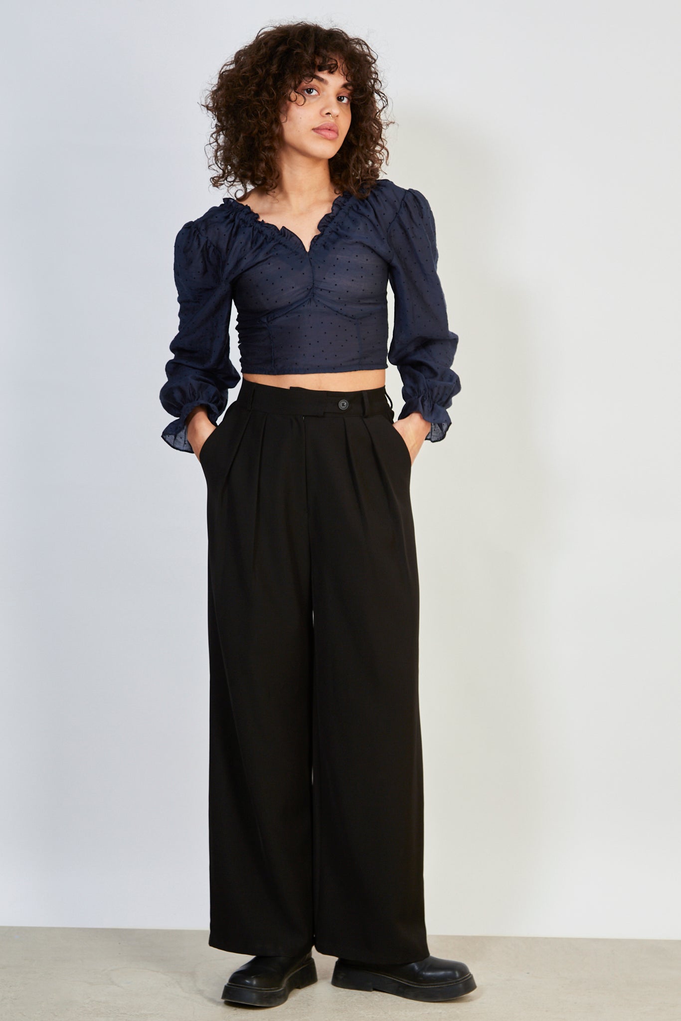 Navy and black polka dot blouse_5