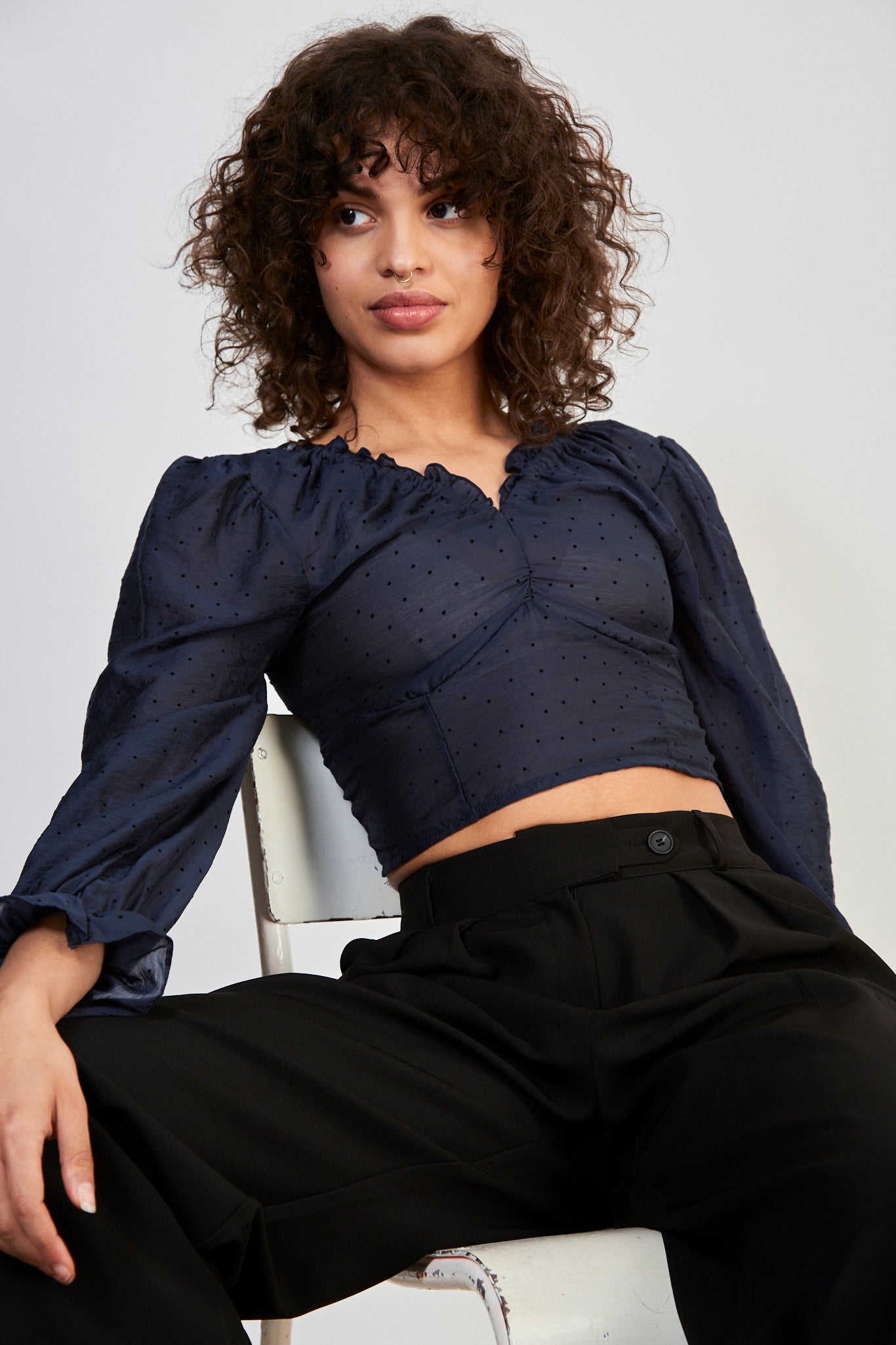 Navy and black polka dot blouse_6