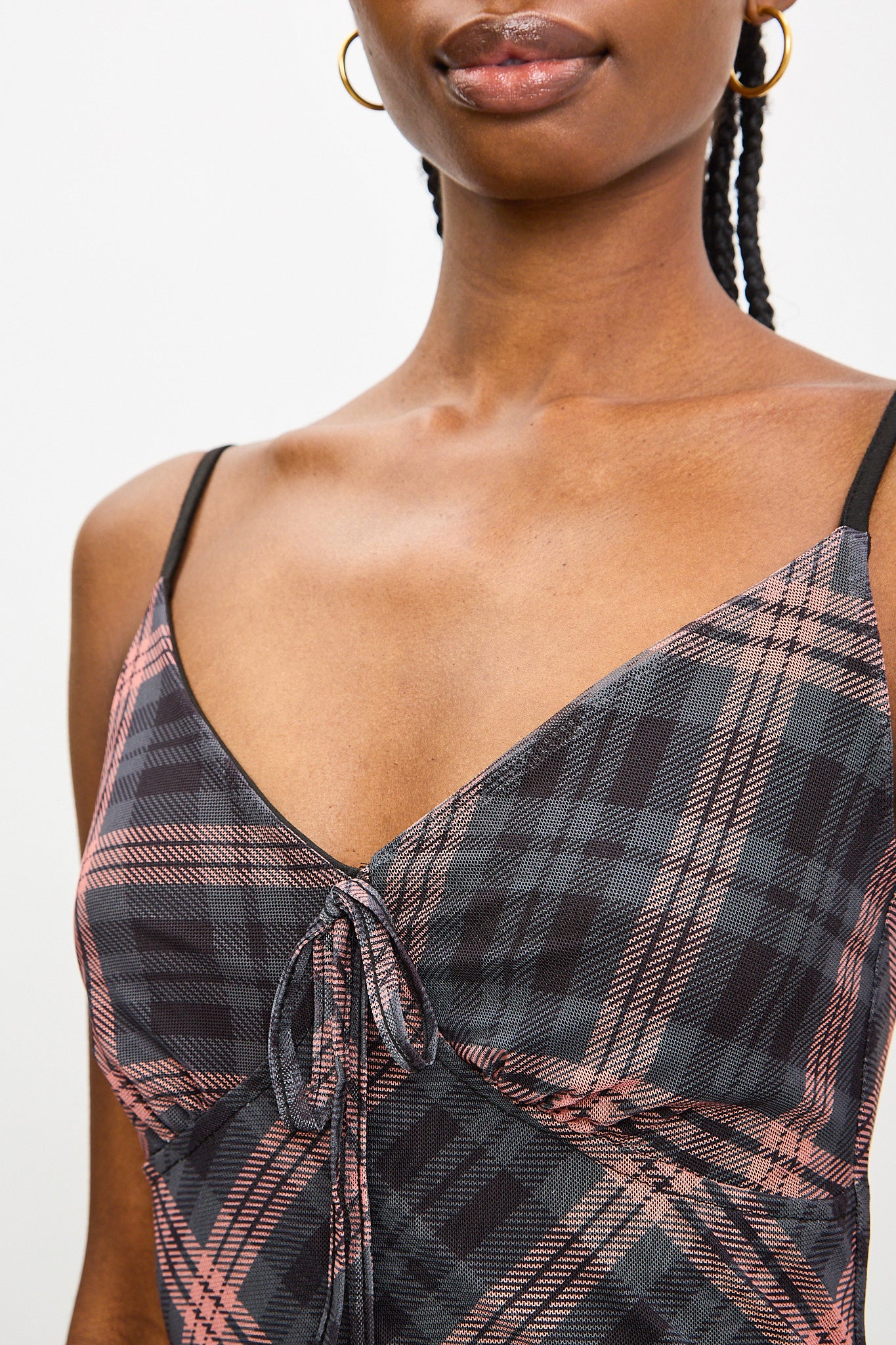 Navy and orange bias plaid strappy dress_4