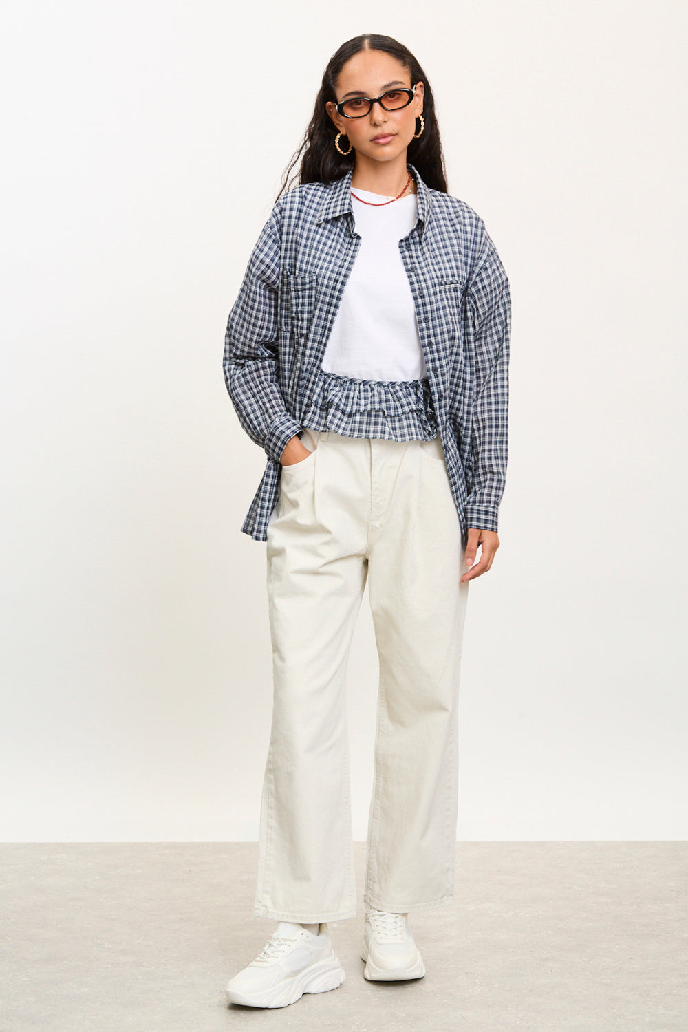 Navy and white tiny plaid ruffled belt_4