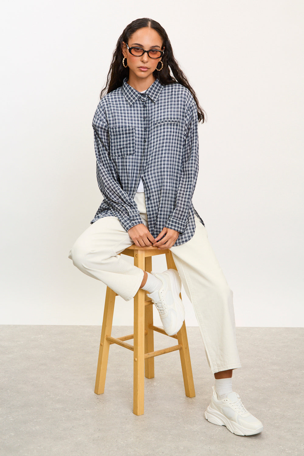 Navy and white tiny plaid shirt_5