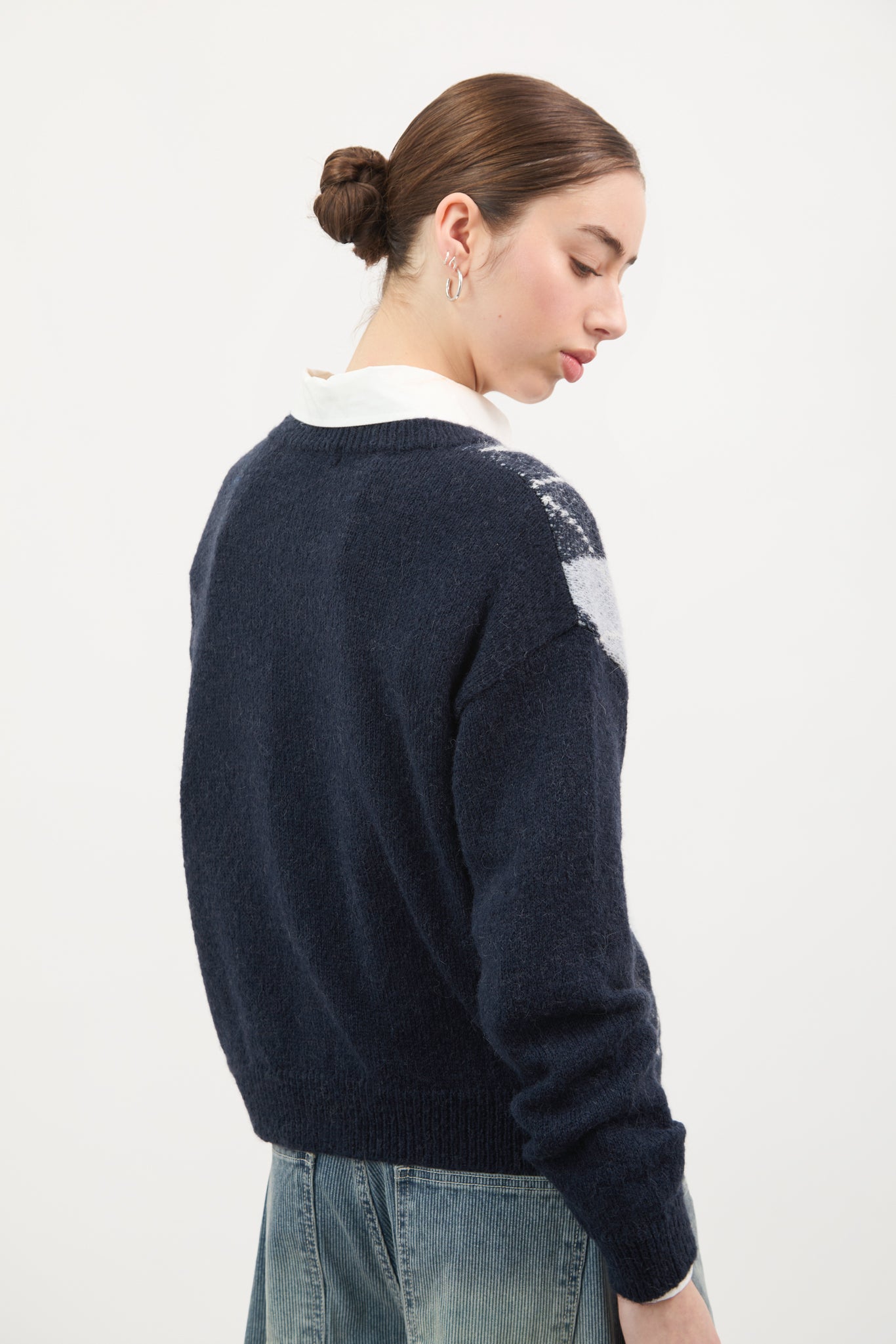 Navy blue and grey argyle alpaca wool blend cardigan_2