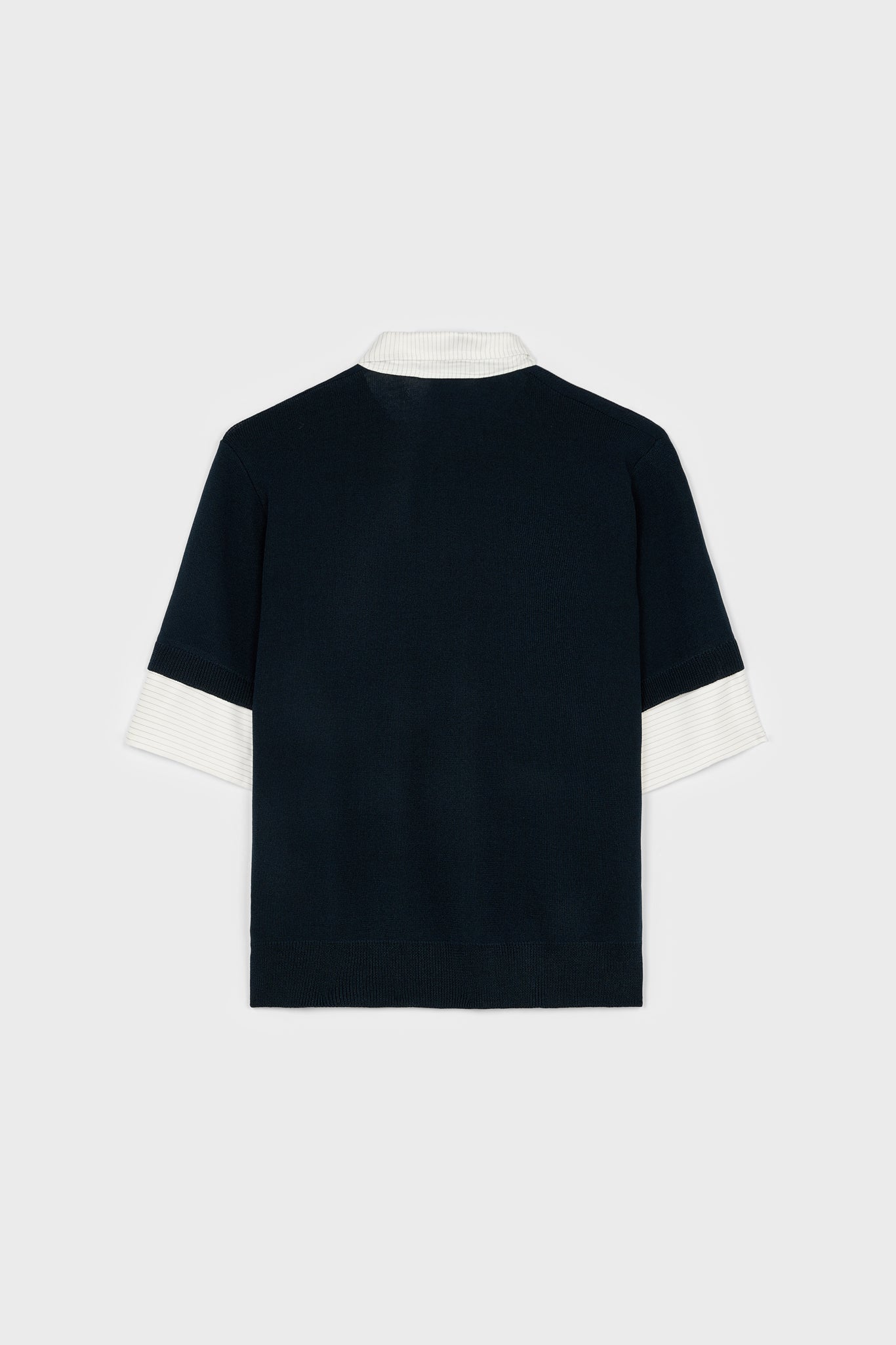 Navy blue and ivory striped contrast collar knit polo_2