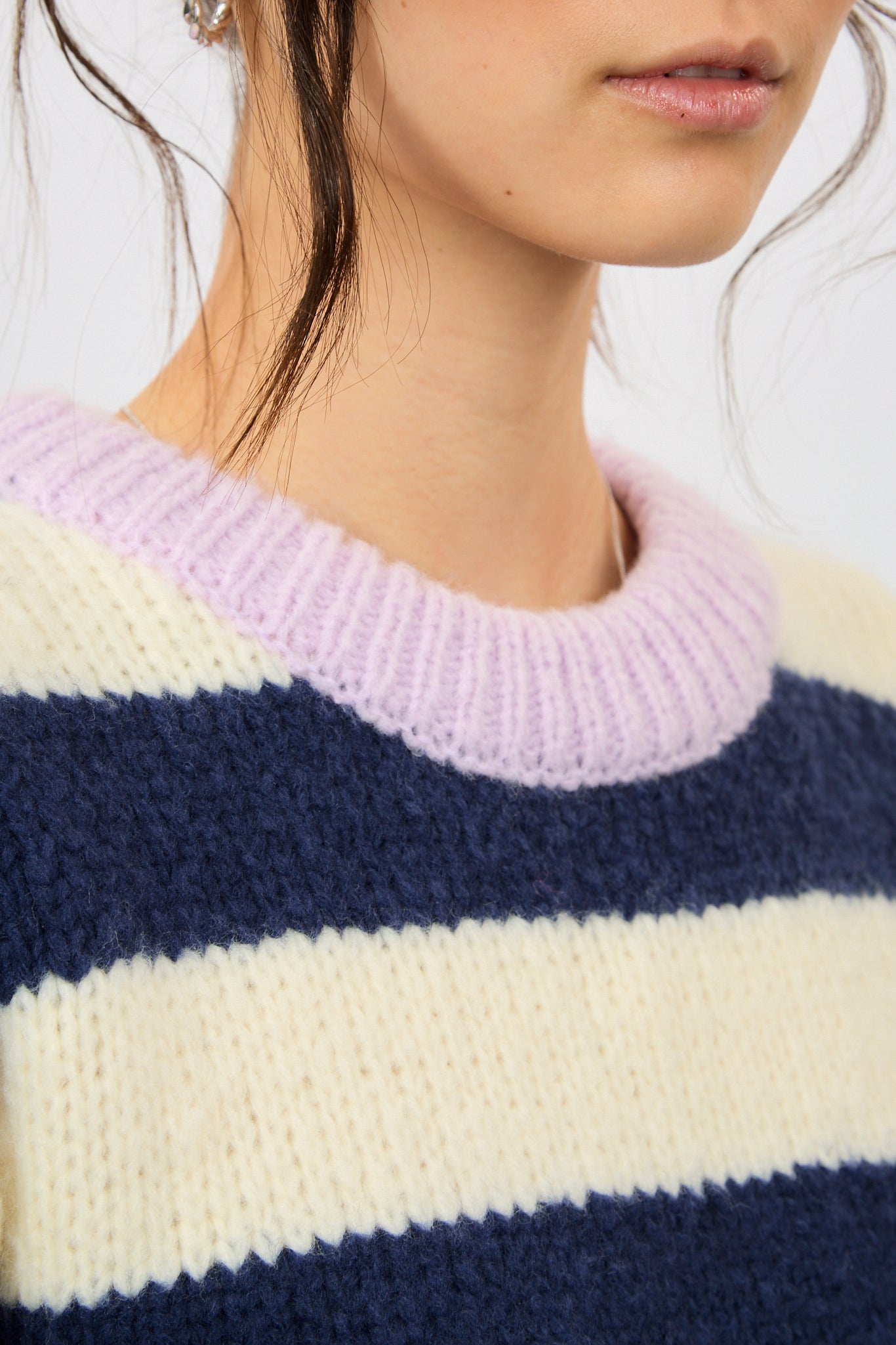 Navy blue and ivory striped lilac contrast trim jumper_3