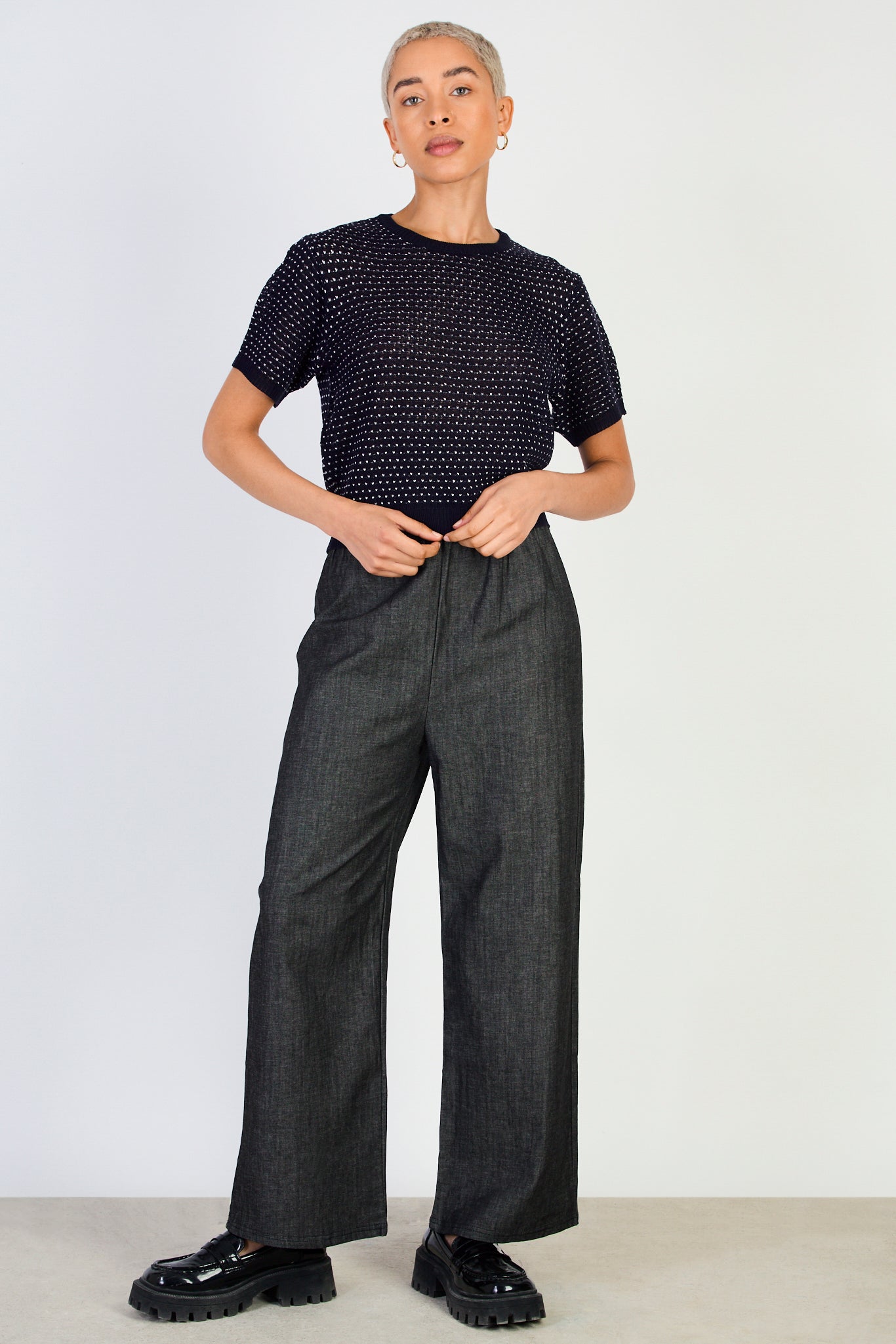 Navy blue and white flecked knit tee_4