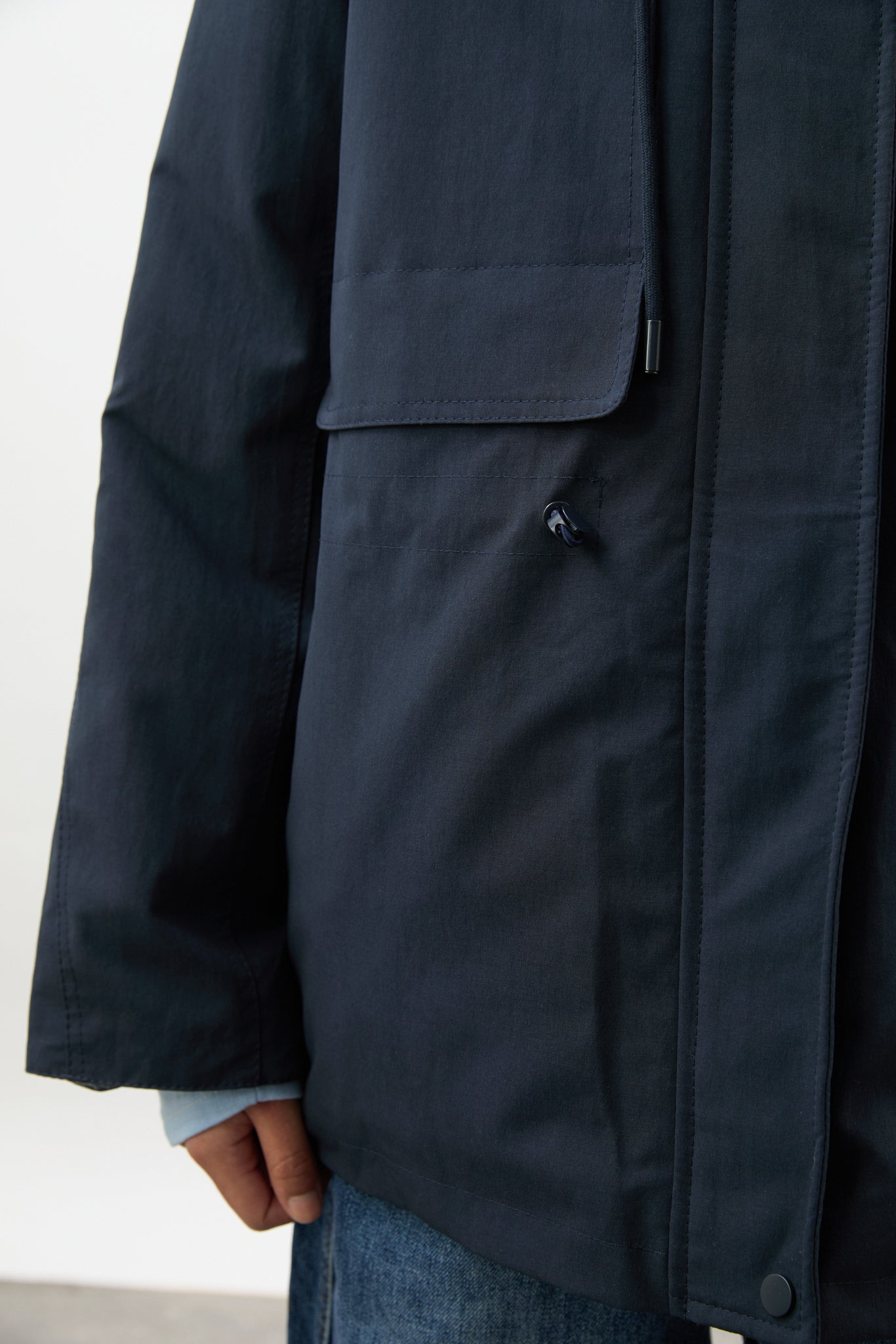 Navy blue checked lining hooded parka_4