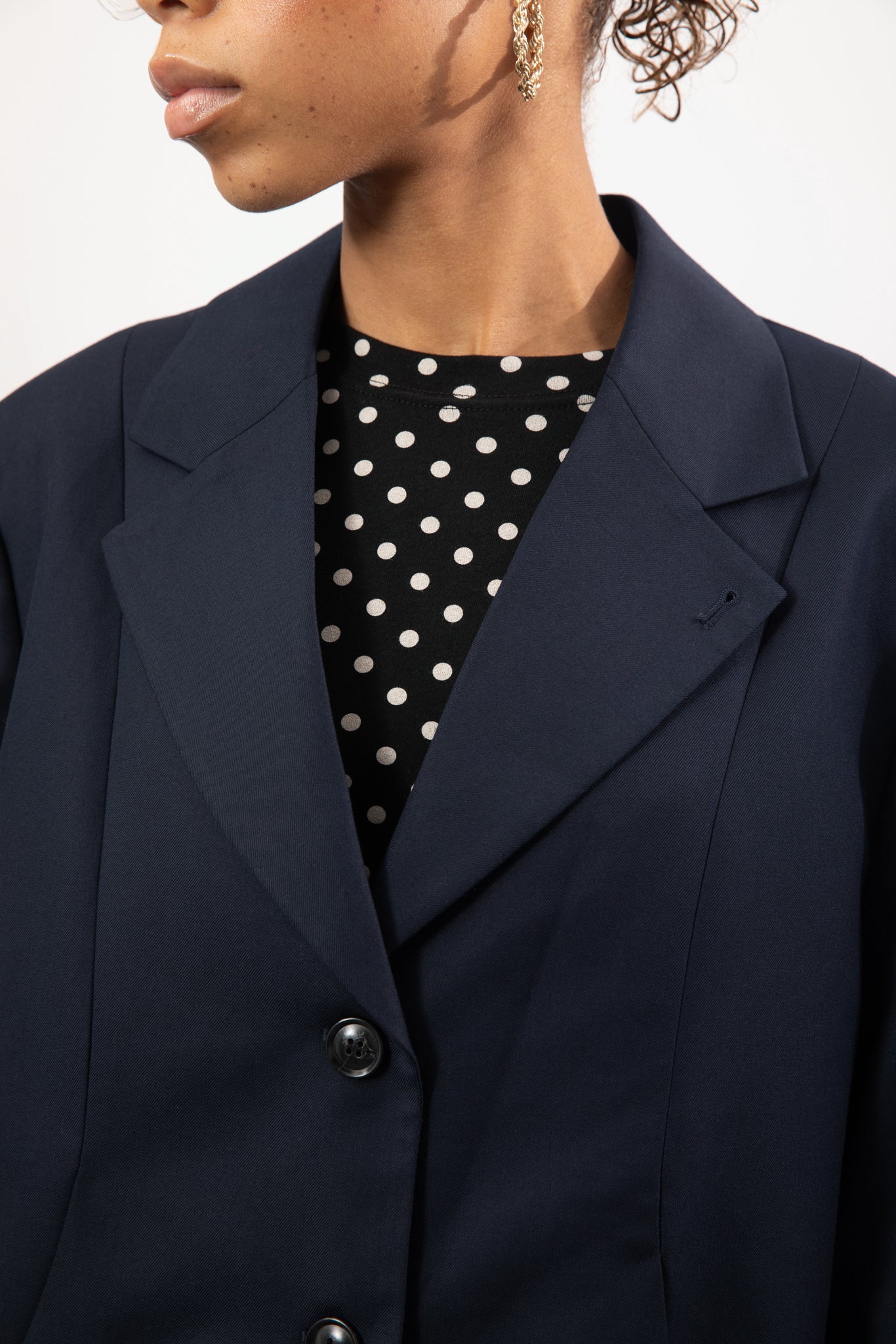 Navy blue curved seam detail blazer_3