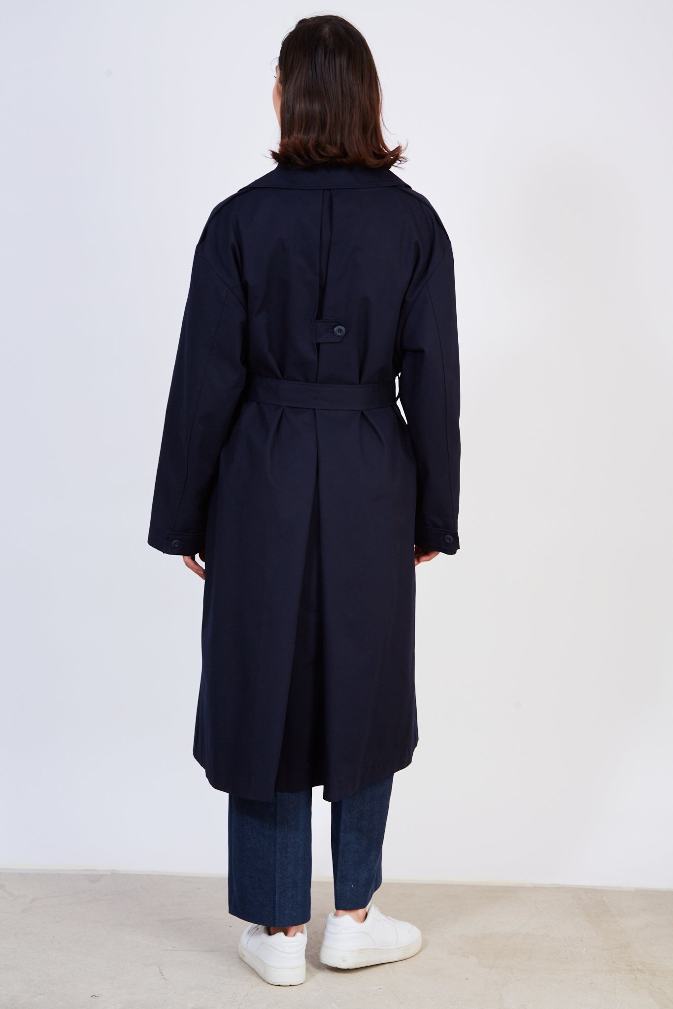 Navy blue double breasted trench coat_2