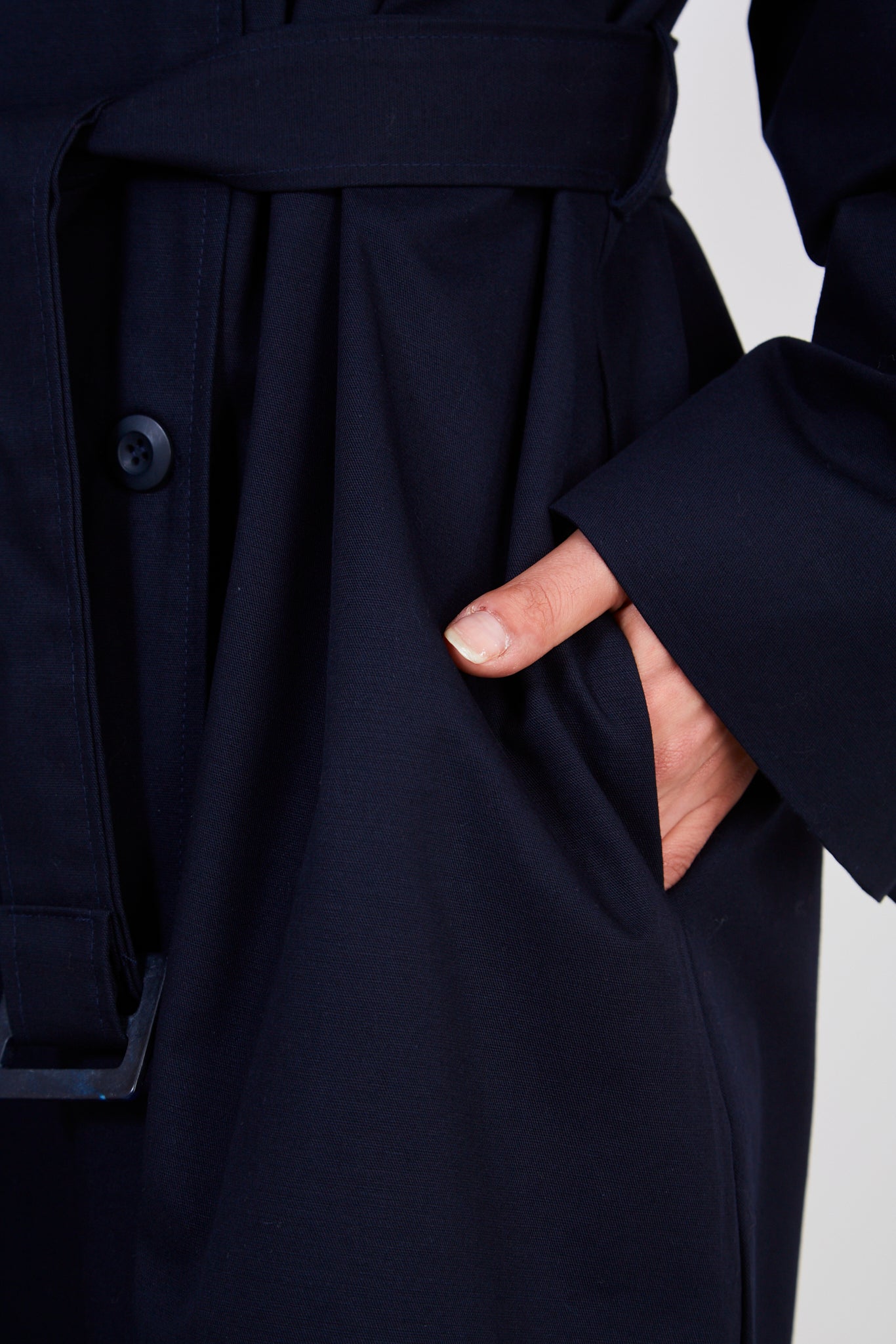 Navy blue double breasted trench coat_5
