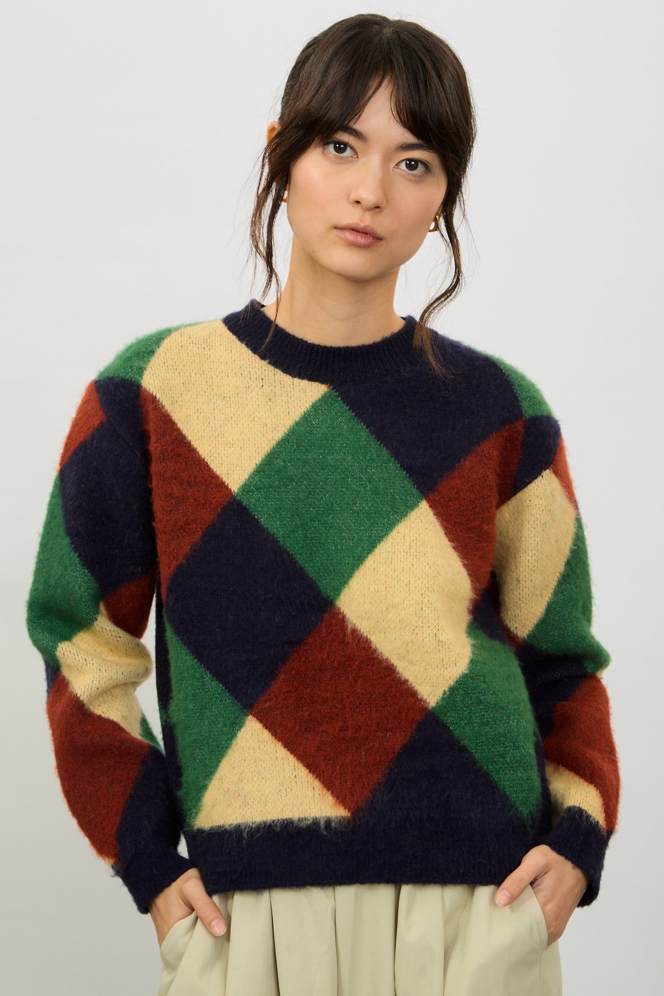 Navy blue green and red diamond block jumper_1