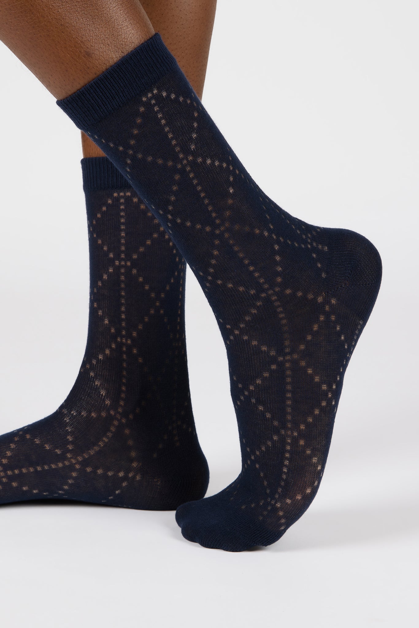 Navy blue semi sheer dotted diamond socks_2