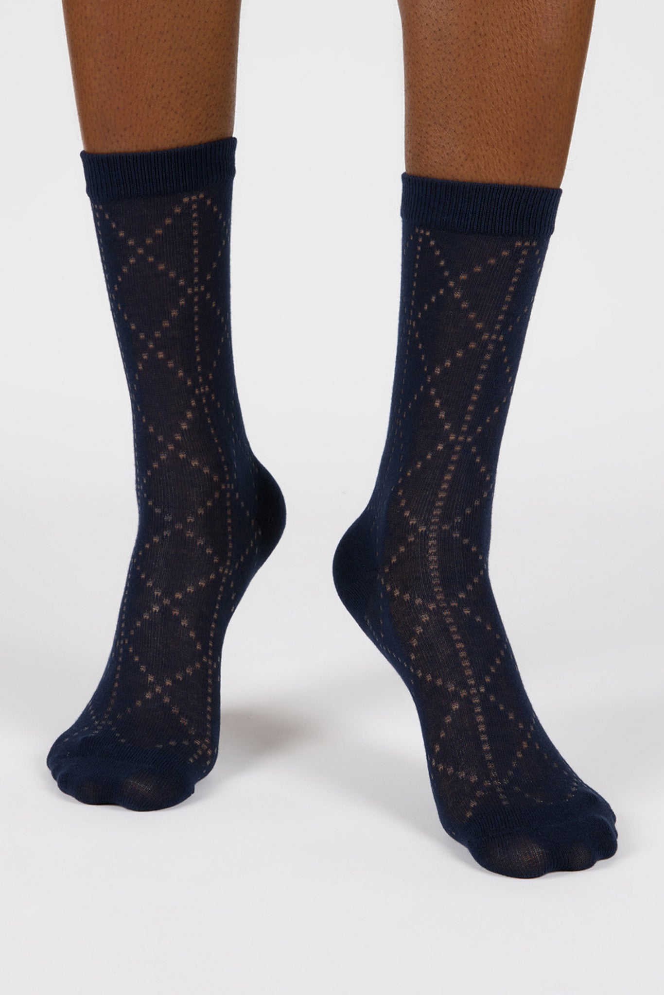 Navy blue semi sheer dotted diamond socks_1
